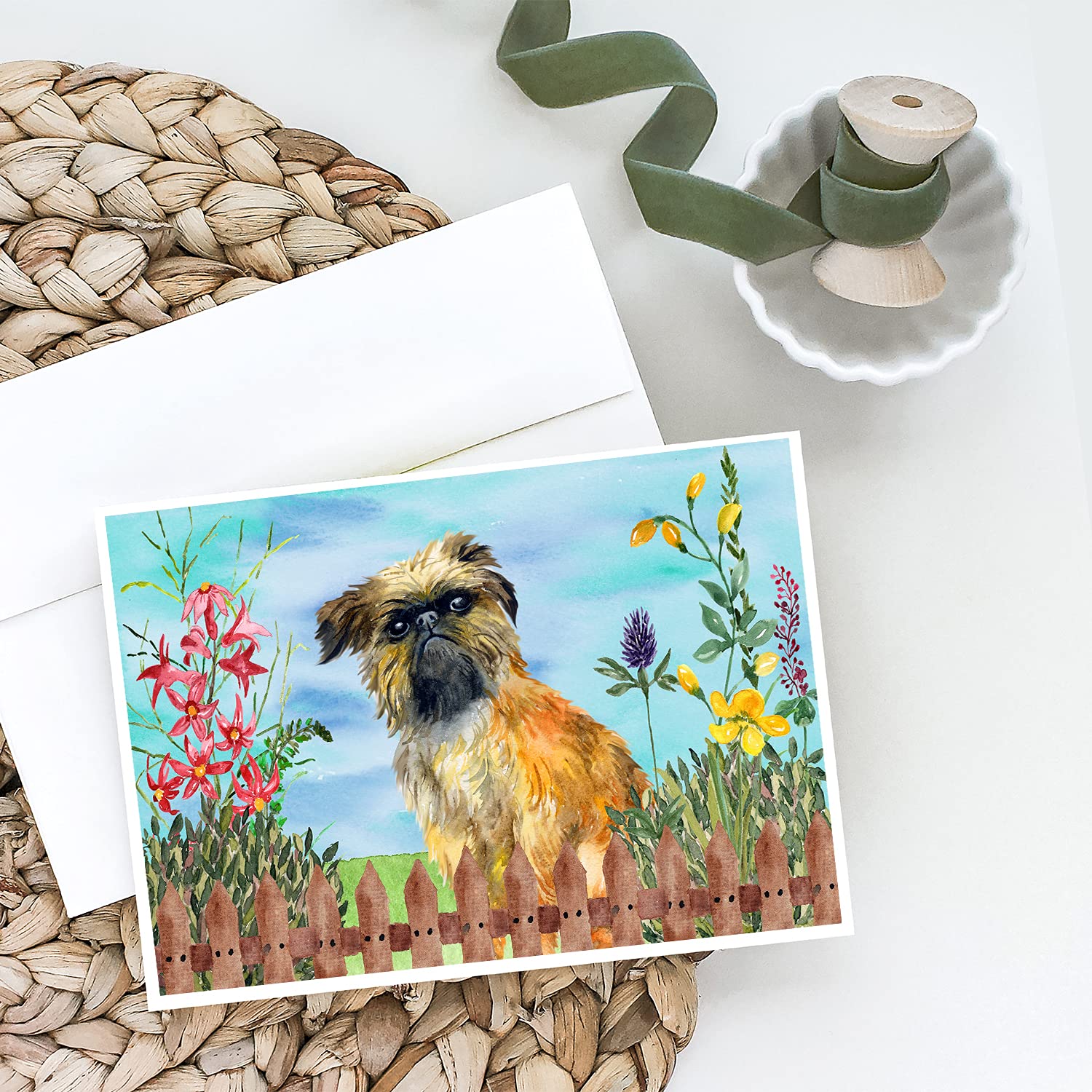 Brussels Griffon Spring Greeting Cards - Pack of 8 Blank A7 Note Cards (5x7 inches) with Envelopes | Whimsical Dog-Themed Stationery for Spring Occasions, Birthdays & Thank You Notes