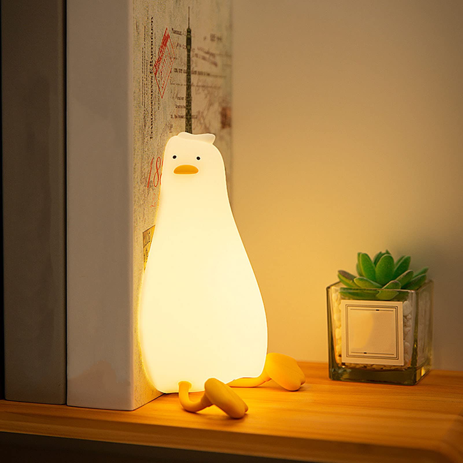 **Touch Sensor LED Squishy Duck Night Light - Rechargeable Dimmable Nursery Lamp, Cute Kawaii Room Decor for Kids & Adults - Perfect for Bedside, Nursery, and Relaxation**