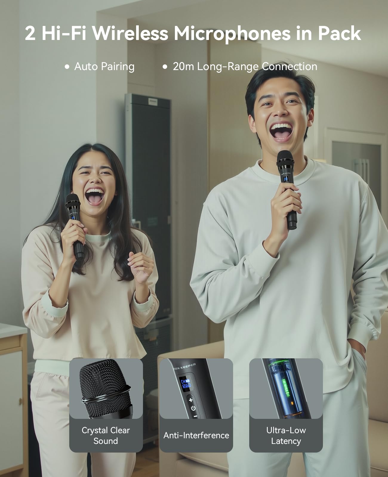 Portable Bluetooth Karaoke Machine with 2 Wireless Microphones - 400W Peak Power PA System, 6.5'' Speaker & LED Disco Lights - 5400mAh Battery for Indoor/Outdoor Parties, Home Singing & Entertainment