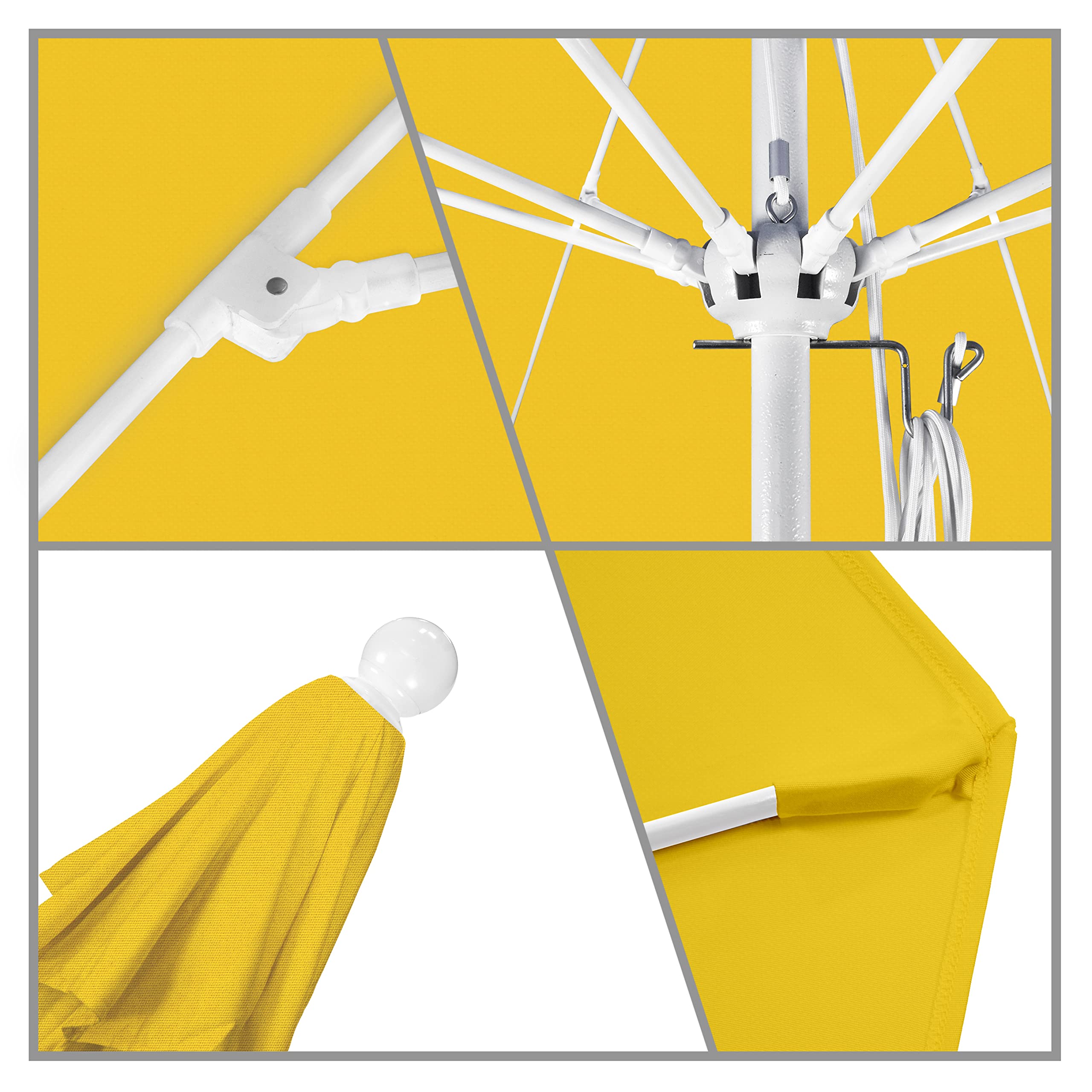 11' Round California Patio Umbrella with Pulley Lift - Aluminum & Fiberglass Frame, White Pole & Durable Olefin Lemon Fabric - Perfect for Poolside, Backyard, and Outdoor Dining Areas