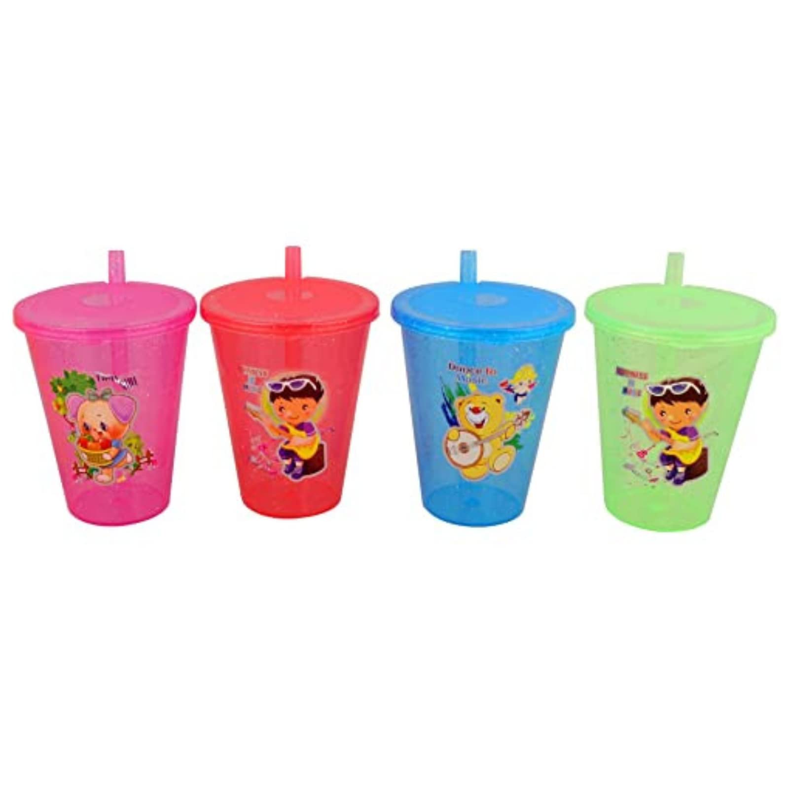 **Tekzie 4-Pack Kids Acrylic Sipper Cups with Lids - BPA-Free Spill-Proof Travel Glasses for Water, Milk & Juice - Ideal for School, Car Rides & Outdoor Activities (Multicolor)**