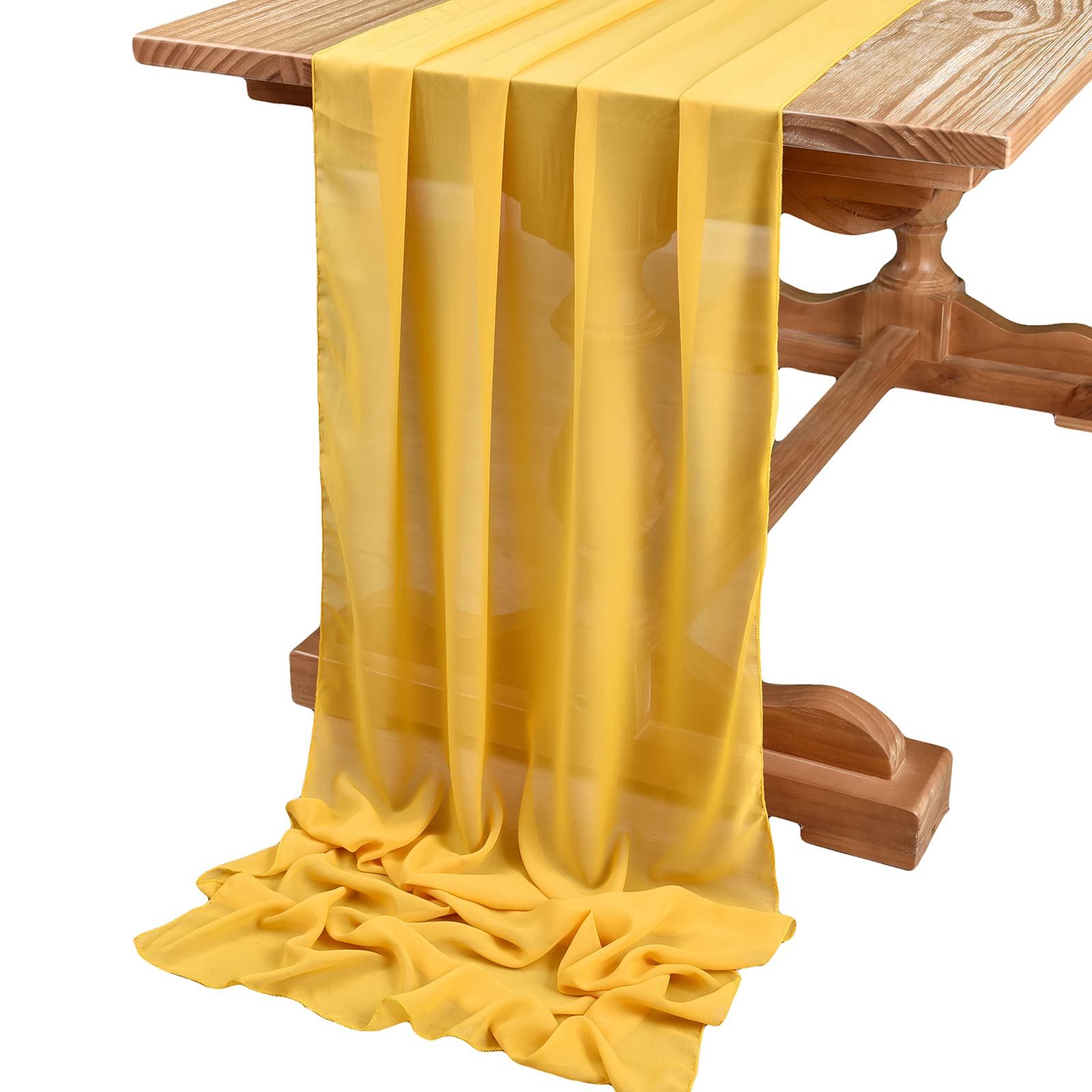 10ft Gold Chiffon Table Runner - 29x120 Inches Elegant Gauze Table Decor for Wedding, Bridal Shower, Baby Shower & Birthday Party - Rustic Sheer Table Cover for Romantic Celebrations, Cake Table & Dining Room Decor