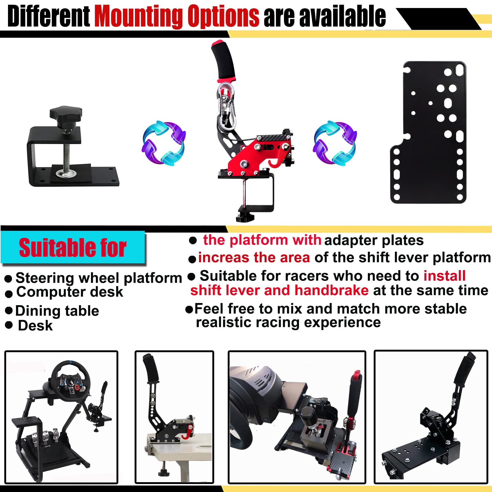 4th GEN 64-Bit USB Handbrake for G29 - 3-in-1 Sim Racing Handbrake Compatible with PS5, PS4 & PC - Red Handbrake with Clamp for Drifting, Rally & Racing Games | Perfect for Sim Racing Rigs & Gaming Setups
