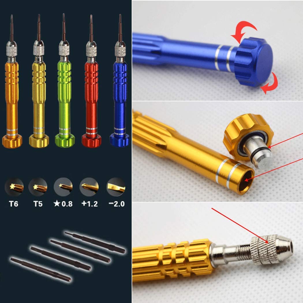 Professional 5-in-1 Micro Precision Screwdriver Set with Magnetic S2 Steel Bits - Ideal for Smartphone, Tablet, Eyeglass & Watch Repair | Perfect for DIY Electronics, Jewelry Maintenance & Small Device Fixes