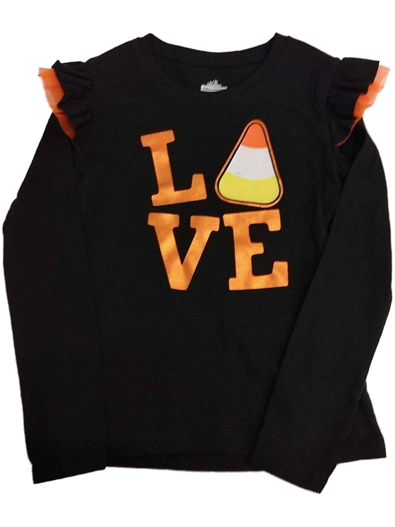 Black Ruffle Long Sleeve T-Shirt for Girls - Candy Love Halloween Tee - Perfect for Costume Parties, Trick-or-Treating & Everyday Cute Outfits