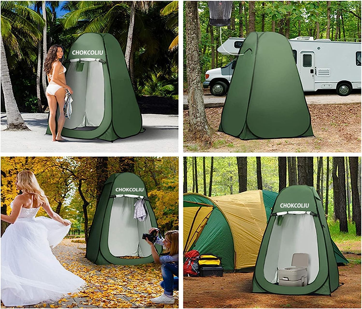 **Pop-up Shower Tent & 20L Solar Shower Bag Combo - Portable Waterproof Camping Privacy Shelter with Heated Water Reservoir for Outdoor Bathing, Beach, Hiking, RV Trips (Green, 120x120x190cm) - Perfect for Camping, Backpacking, and Beach Getaways**