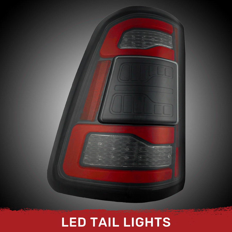 Smoked OLED Tail Lights for Dodge RAM 1500 (2019-2023) - Red Scanning Turn Signals, No Blind Spot Sensor | Upgrade Your Truck's Rear Lighting for Night Driving & Enhanced Style