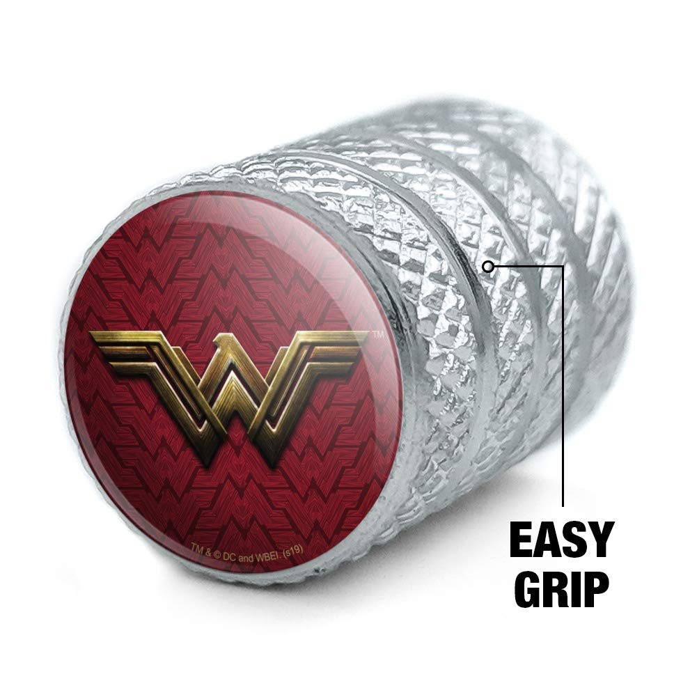 Justice League Wonder Woman Logo Aluminum Valve Stem Caps - DC Comics Superhero Car Accessories for Wheels & Rims - Perfect for DC Fans, Car Enthusiasts & Movie Collectors