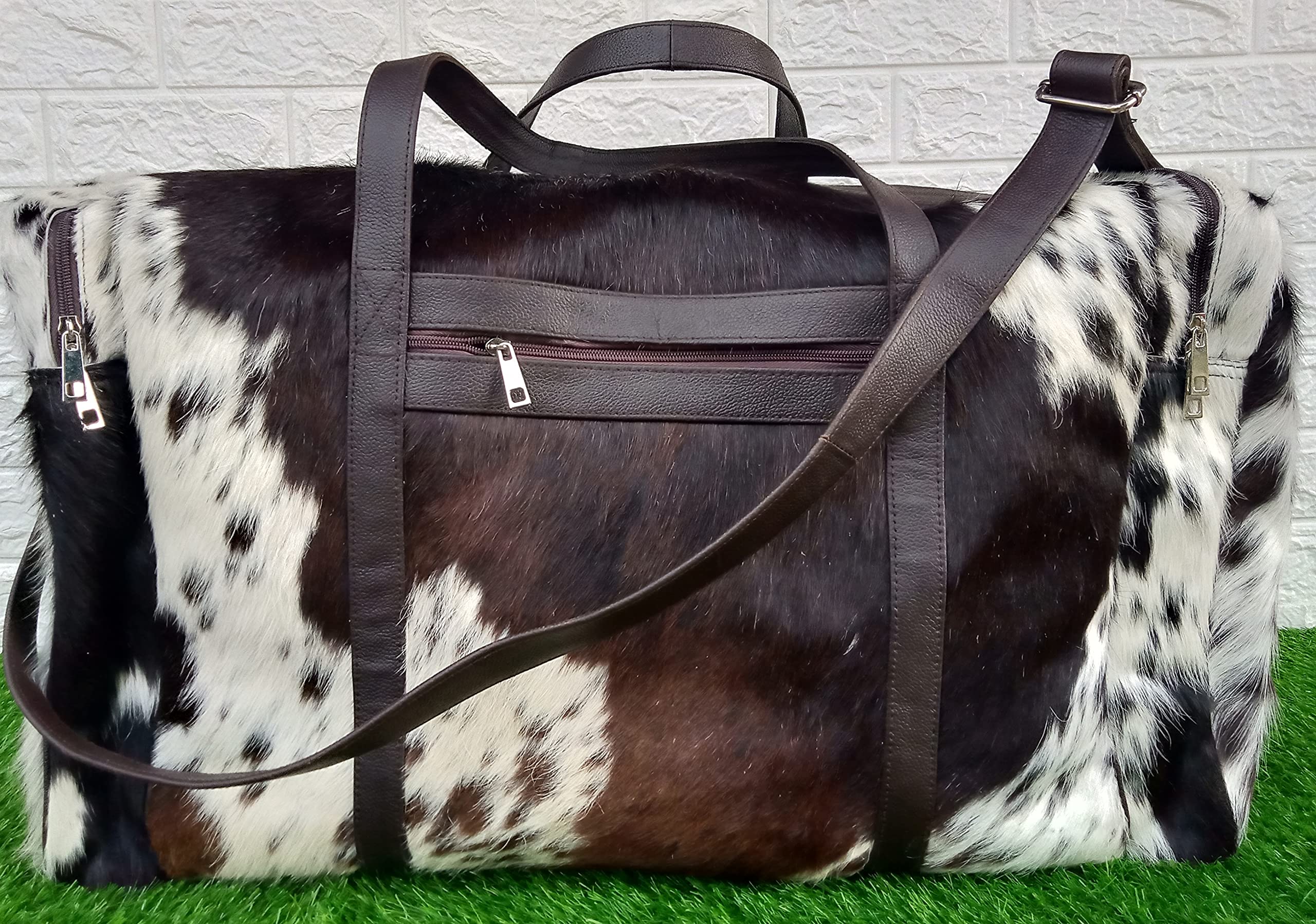 Premium Extra Large Cowhide Duffel Bag - Tricolor Leather Travel, Gym & Weekender Overnight Bag | Durable & Stylish for Business Trips, Vacation & Sports Gear Storage