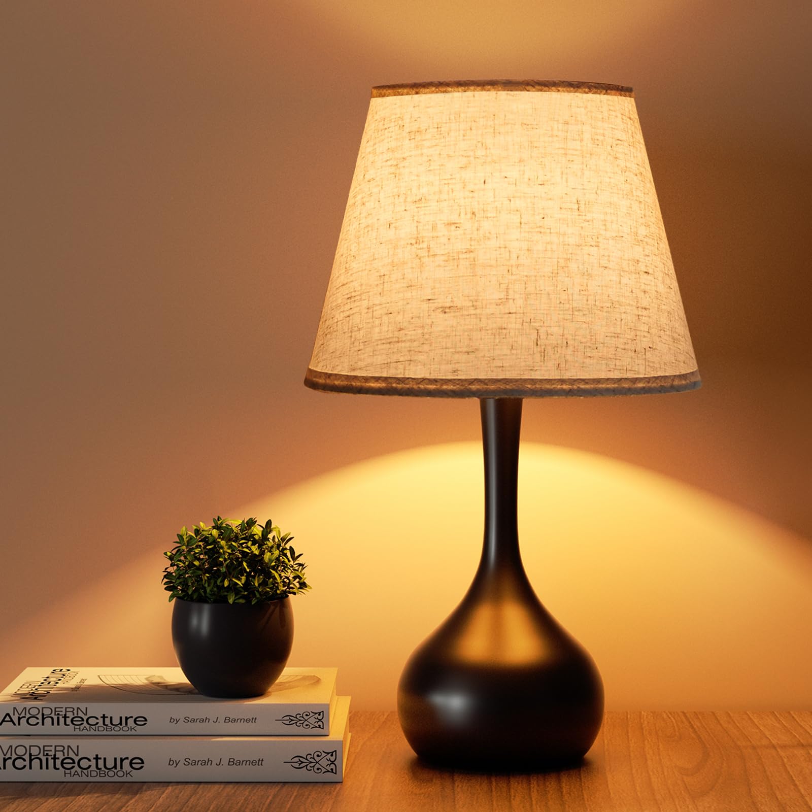 ONEWISH 3-Way Dimmable Touch Bedside Lamp with Fabric Shade - Farmhouse Style Nightstand Lamp for Bedroom, Kids Reading & Home Office Desk Lighting | Perfect for Cozy Nights, Study Sessions and Relaxing Ambience