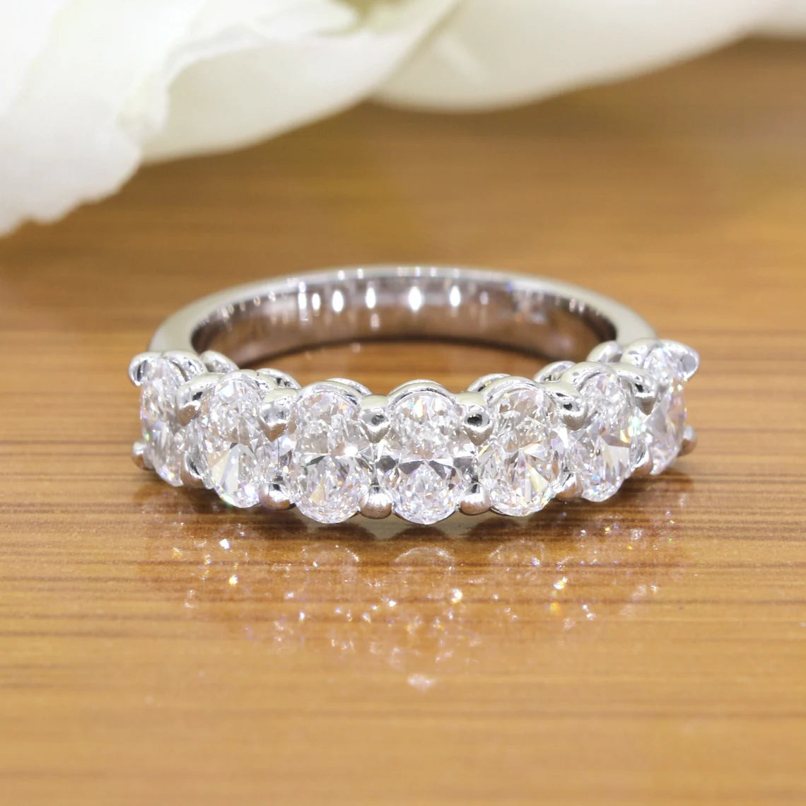 1.88 Carat Oval Diamond Wedding Ring - 7 Stone Shared Prong Engagement Band for Women | Elegant Bridal Jewelry, Anniversary Gift, Promise Ring for Her