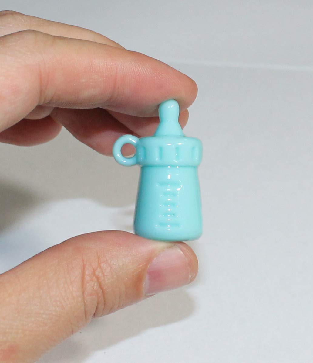 Lucore Mini Baby Milk Bottle Pendant Charms - 10 PC Set of Cute Miniature Bead Style Ornaments for DIY Jewelry Making, Craft Supplies & Keychain Accessories (Blue) - Perfect for Scrapbooking, Gift Decorations & Party Favors