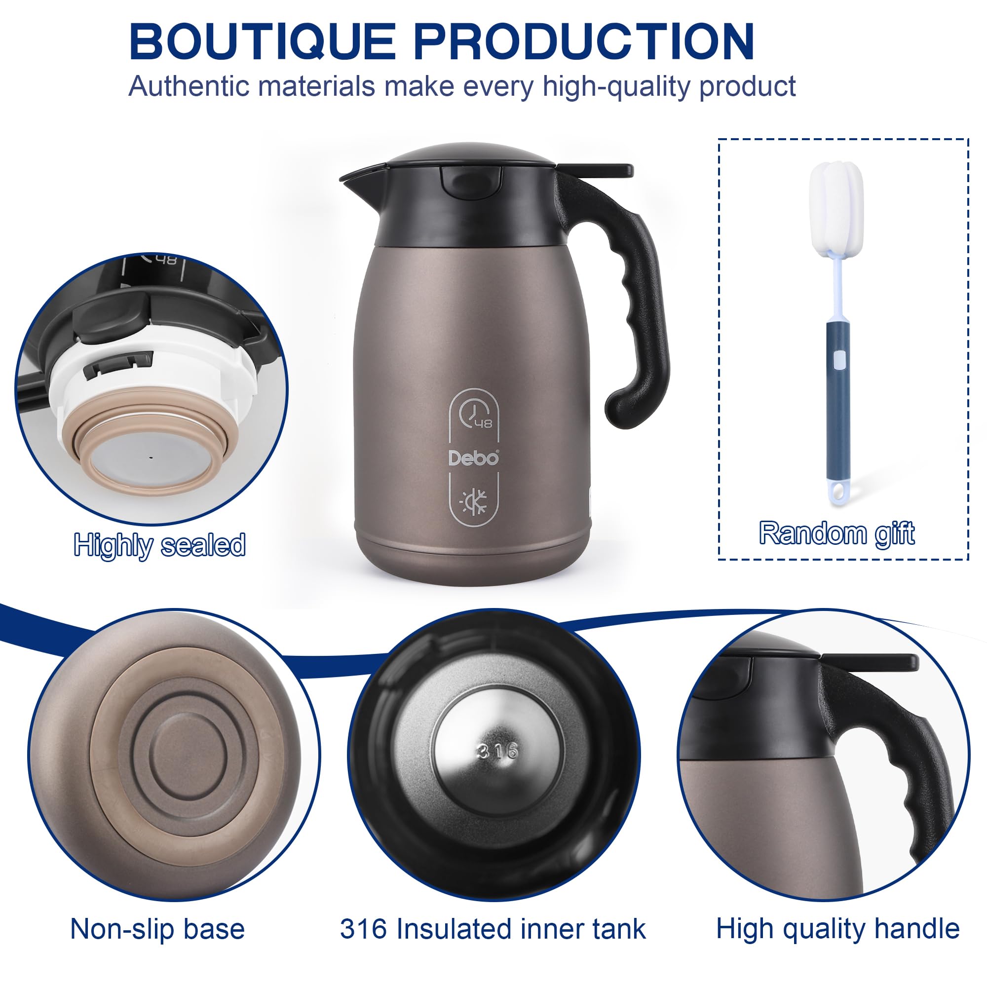 56oz Stainless Steel Thermal Coffee Carafe - Double Walled Vacuum Insulated, BPA Free, Keeps Coffee Hot for Hours - Perfect for Office, Home, or Catering Events