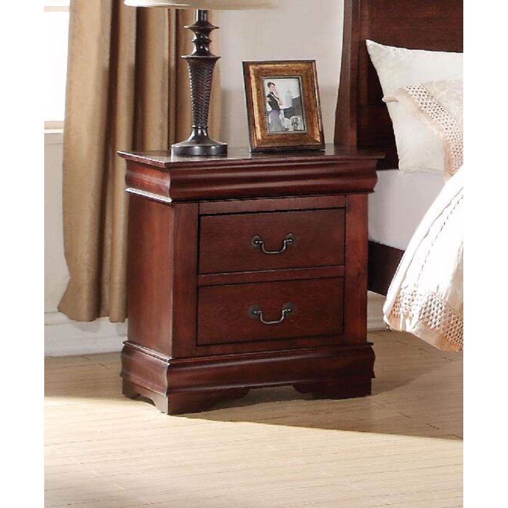 Vintage Wood Nightstand with 2 Drawers - Mid Century Modern End Table with Solid Wood Frame & Retro Handle - Bedside Table for Bedroom or Living Room - Perfect for Small Spaces & Home Decor (Cherry)