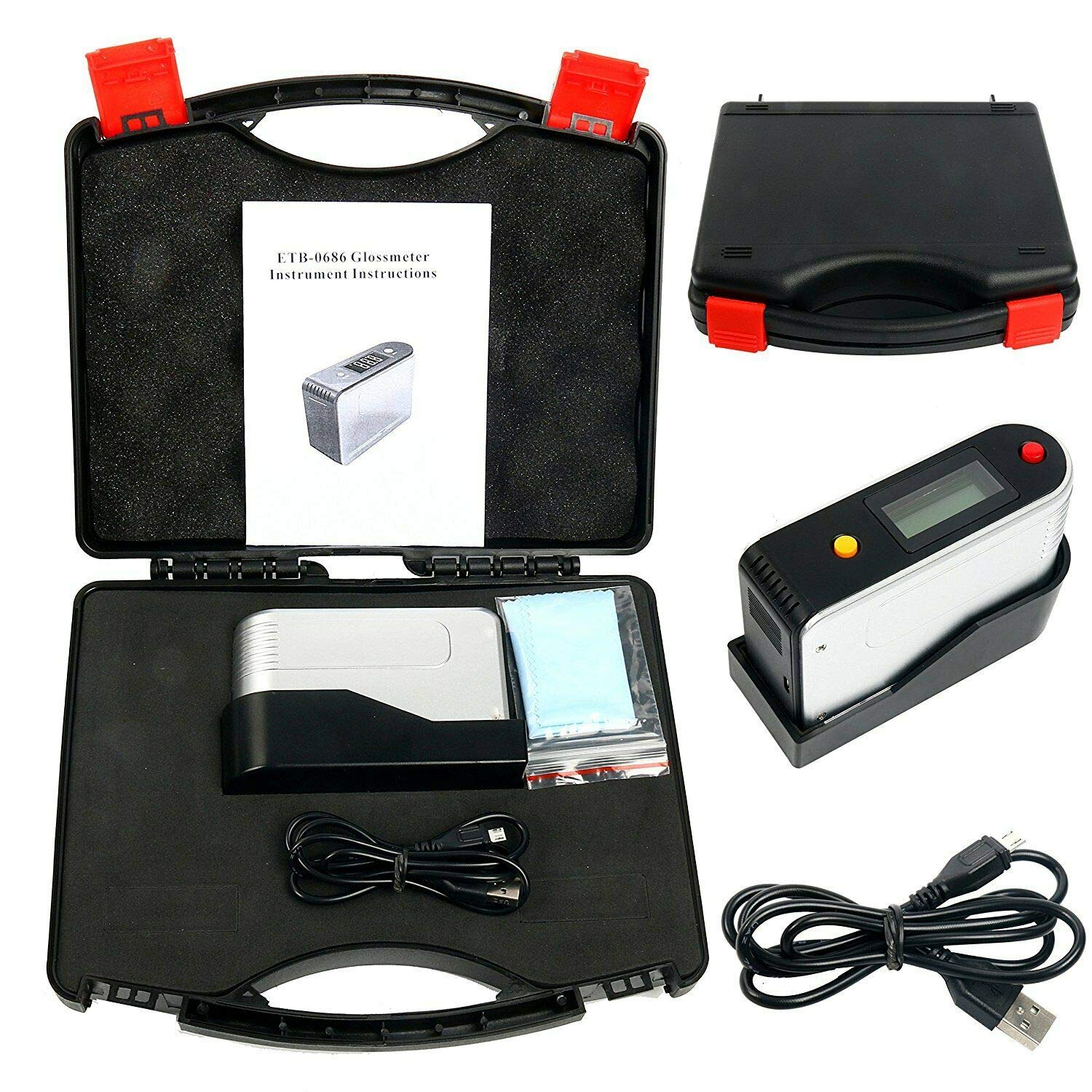 ETB 0686 Digital Gloss Meter 0-200GU - Precision Paint, Marble & Ceramic Tile Surface Gloss Tester (Black & Grey) - Perfect for Quality Control in Automotive, Furniture & Construction Industries