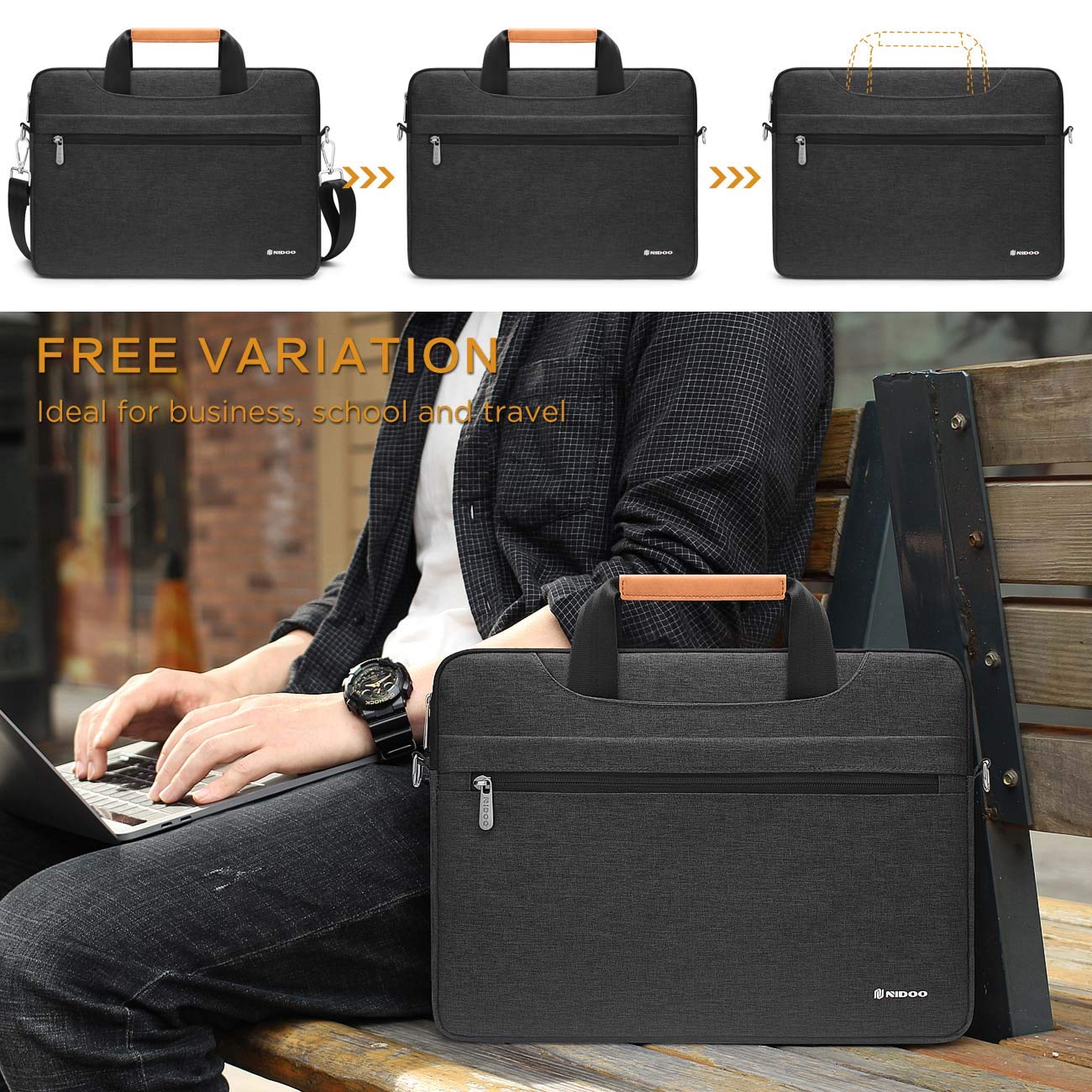NIDOO Water-Resistant Laptop Briefcase Bag for 10-17 Inch Laptops - Durable Computer Sleeve Case for Business Travel & Daily Commute - Perfect for Work, School & Office Use