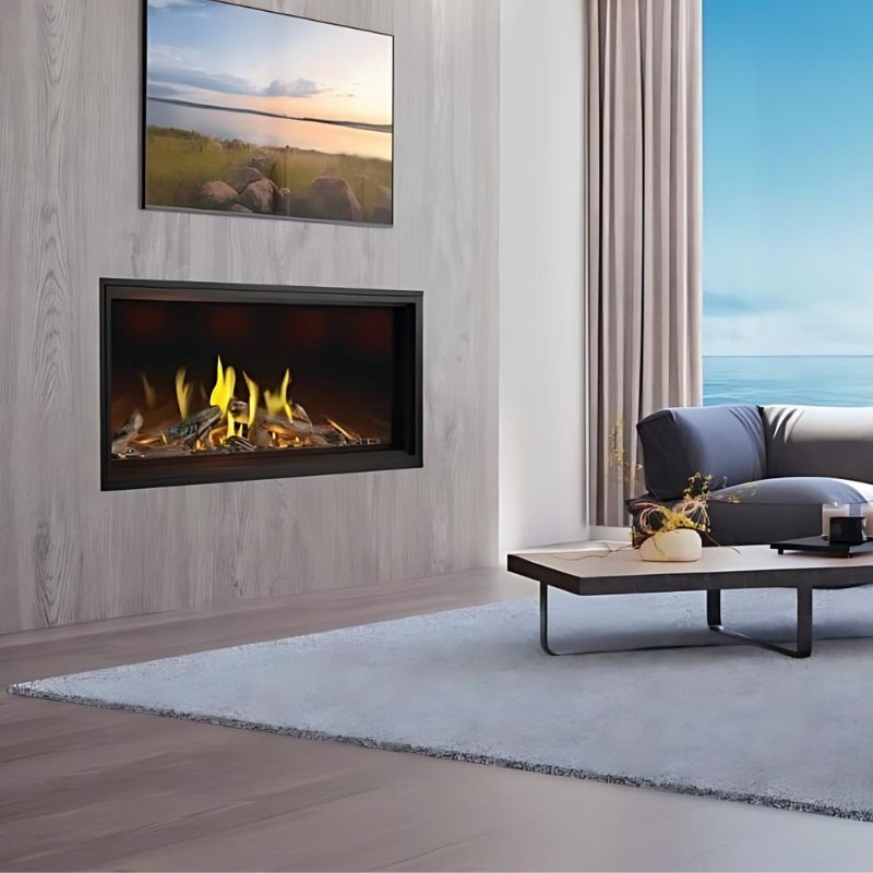 Napoleon Tall Vector 62 Inch Direct Vent Linear Gas Fireplace with Realistic Luminous Logs - Perfect for Modern Living Rooms & Cozy Winter Nights
