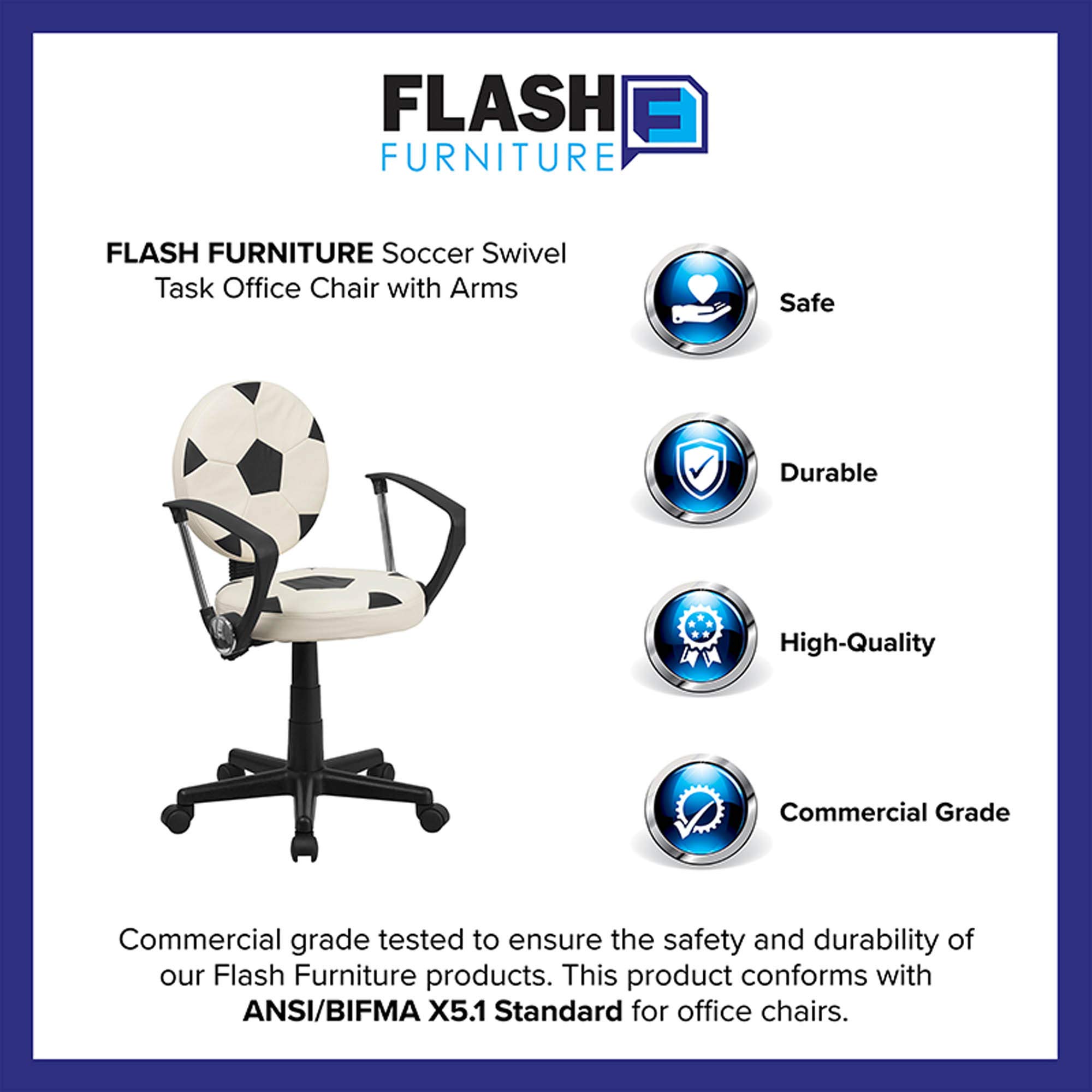 Flash Furniture Billy Soccer Swivel Task Office Chair with Arms - Ergonomic Desk Chair for Home & Office - Perfect for Gaming, Studying & Remote Work