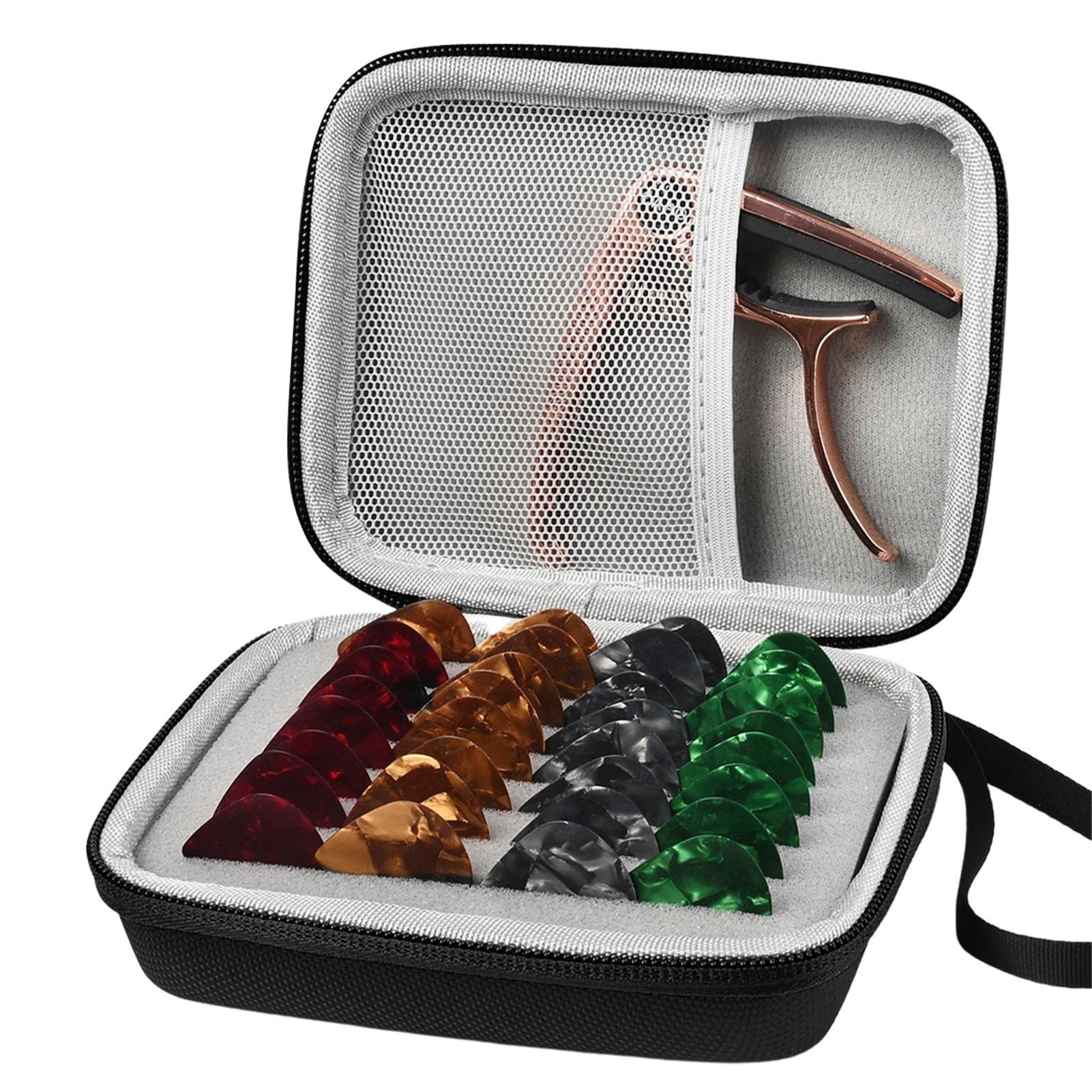 Premium Guitar Pick Holder Case Bag with 15 Assorted Picks - Compact Plectrum Storage Organizer for Acoustic & Electric Guitars - Perfect for Musicians, Guitarists & Travel Accessories