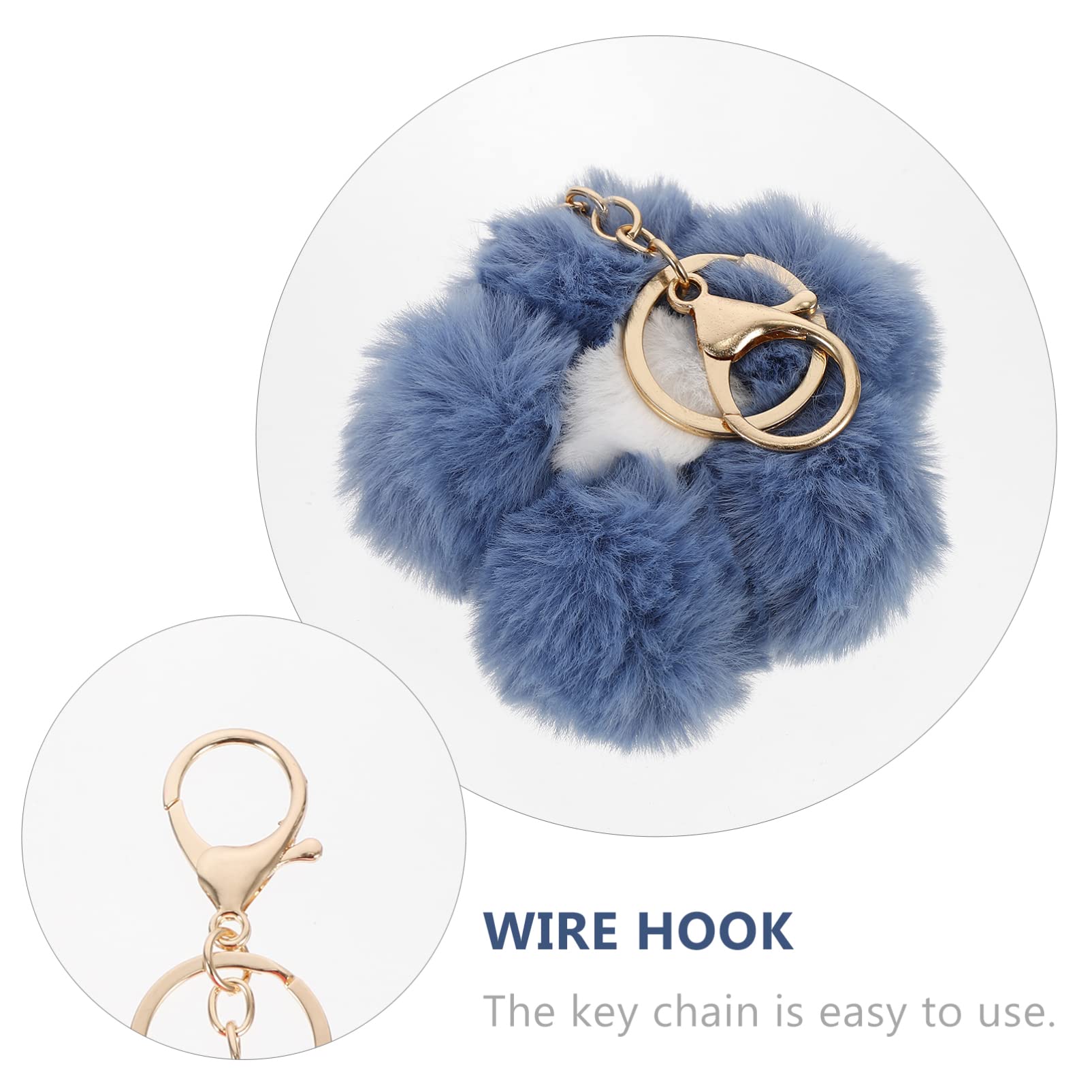 GALPADA Plush Keychain - Faux Fur Pompom Flower Key Ring for Backpacks & Bags (Haze Blue)