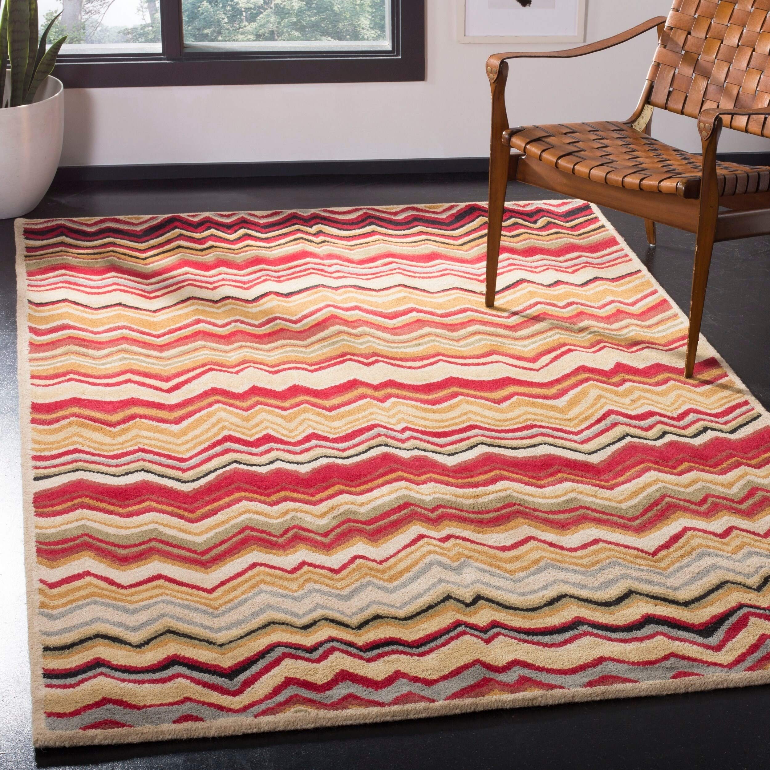 SAFAVIEH Wyndham Collection 7' Round Brown/Multi WYD317A Handmade Modern Premium Wool Area Rug - Perfect for Living Room, Bedroom & Home Decor