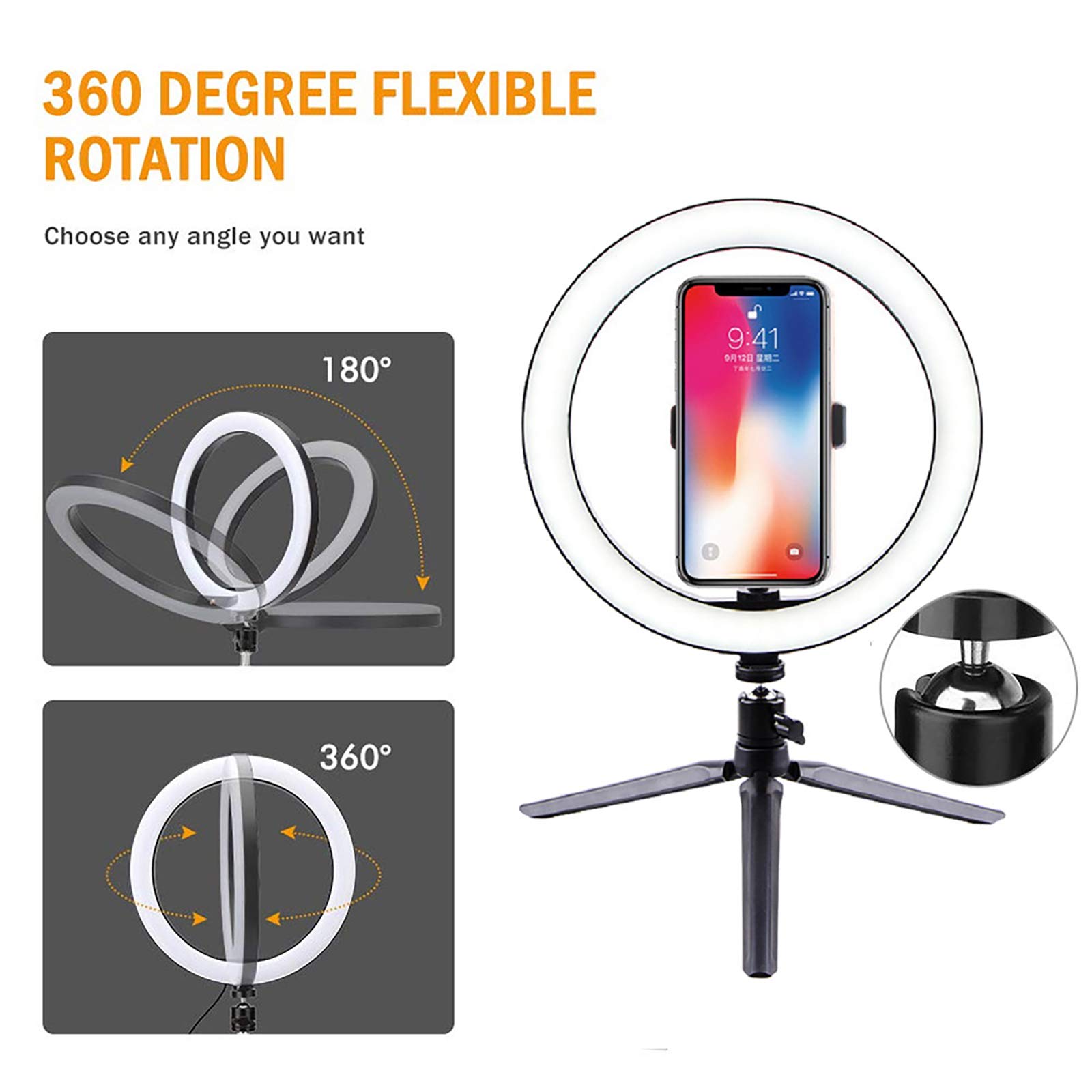 10-inch Selfie Ring Light with Tripod Stand, Phone Holder & Remote Control - Dimmable LED Desk Light for Live Streaming, Makeup, Photography & Video Calls - Perfect for Content Creators, YouTubers & Home Office Setup