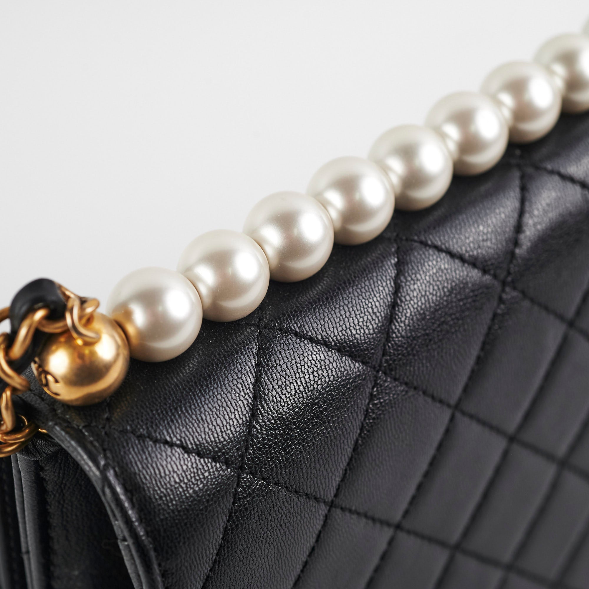 Chanel Classic Flap Bag with Pearl Accents - Black Leather Crossbody Handbag for Women | Perfect for Evening Parties, Weddings & Special Occasions