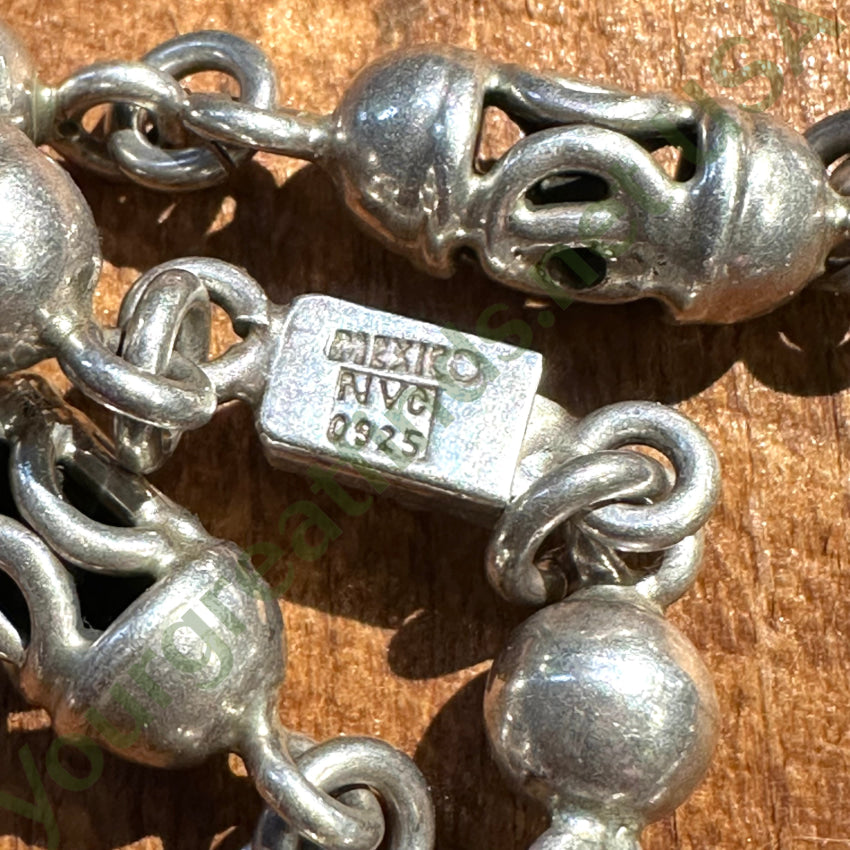 Vintage Mexican Sterling Silver Orb & Barrel Link Necklace – Handmade Jewelry for Women, Boho Chic Necklace, Perfect for Casual Wear & Special Occasions