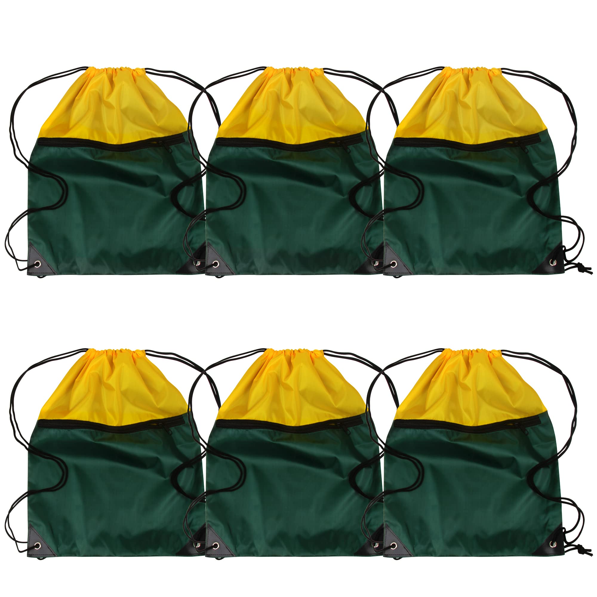 ICObuty 6-Pack Sports Gym Bags - Cheerleading Drawstring Backpacks for Men & Women - 210D Polyester Durable Backpack Sack - Heat Press Compatible (Forest/Yellow) - Perfect for Gym, Sports, Cheerleading & School Activities