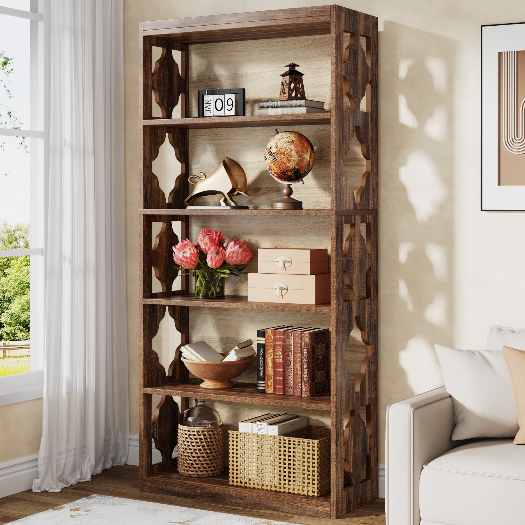 6 Tier Bookshelf, 70 Inch Tall Wood Bookcase with Storage Shelves - Perfect for Living Room, Office, Bedroom & Home Library Organization