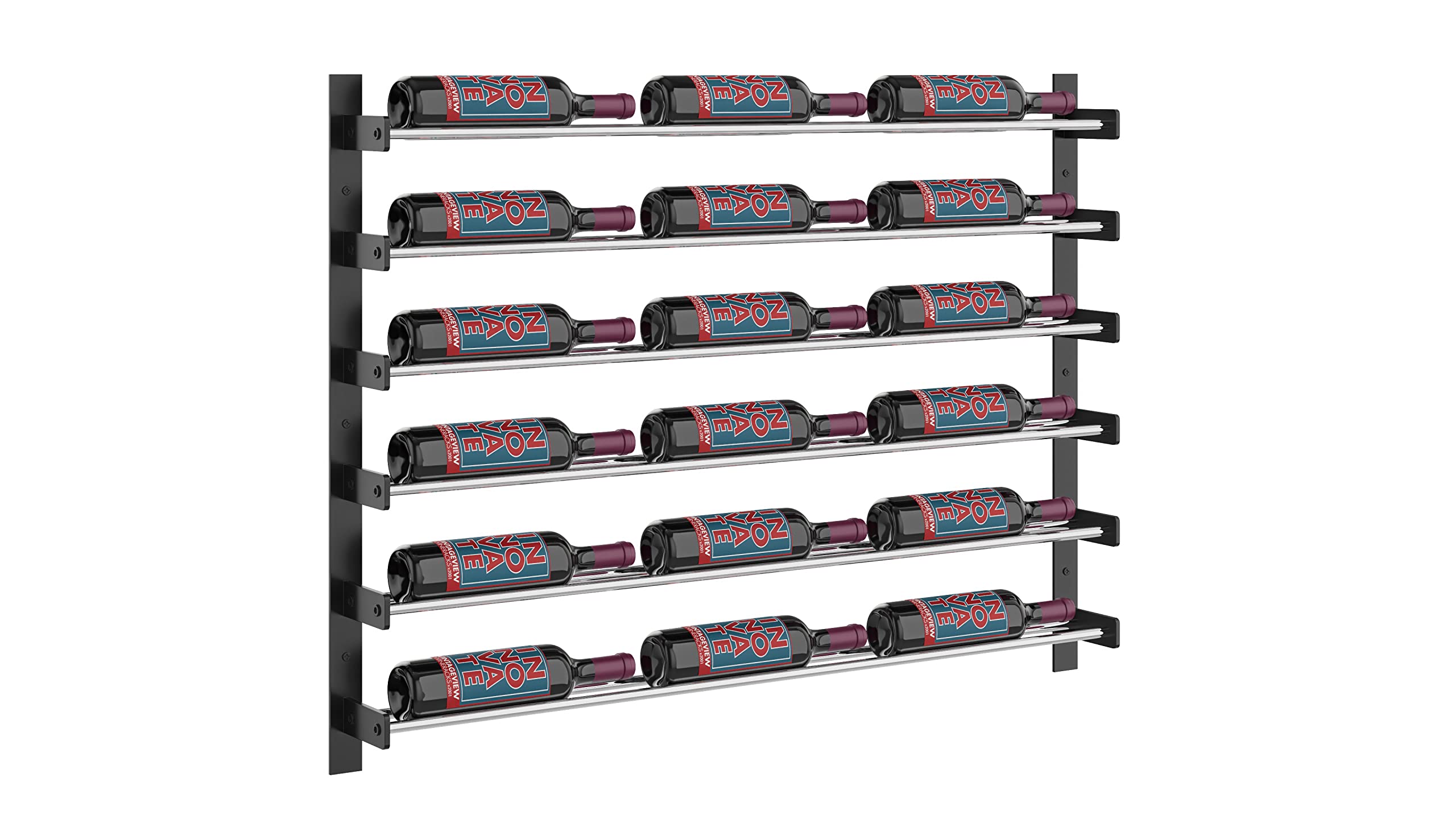 VintageView Evolution 30 3C Modern Label Forward Wine Rack - Holds 18 Bottles, Matte Black/Chrome Finish - Perfect for Home Bar, Dining Room & Wine Cellar Organization