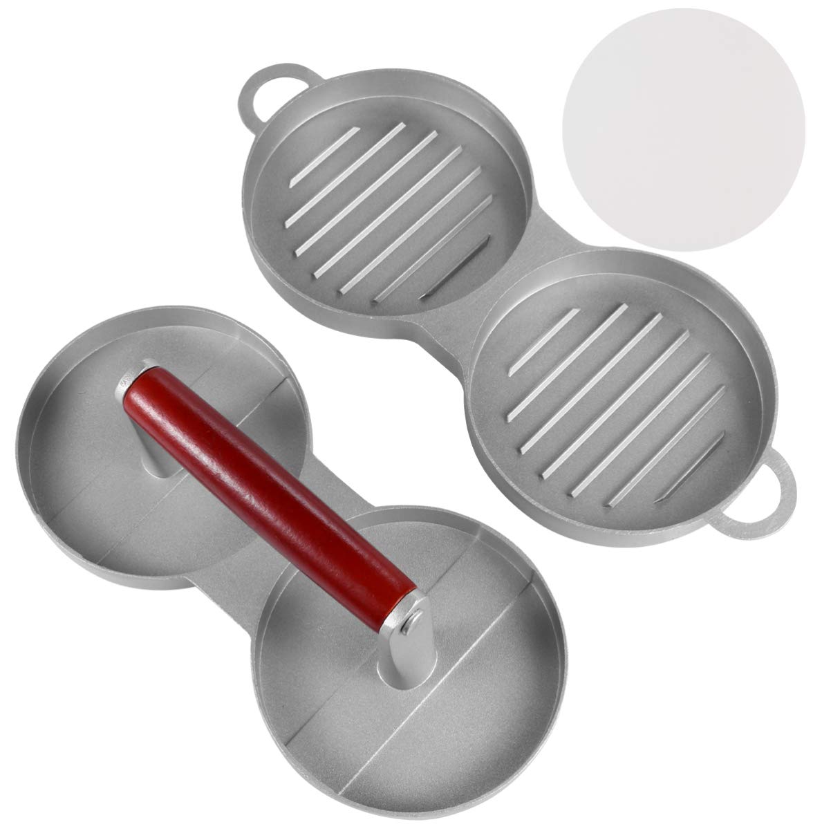 Premium Hemoton Burger Press - Heavy Duty Hamburger Patty Maker, Slider Press & Stuffed Burger Tool for Beef, Bacon, Fish, Poultry (Includes 40 Patty Papers) - Perfect for BBQs, Backyard Grilling & Restaurant Use