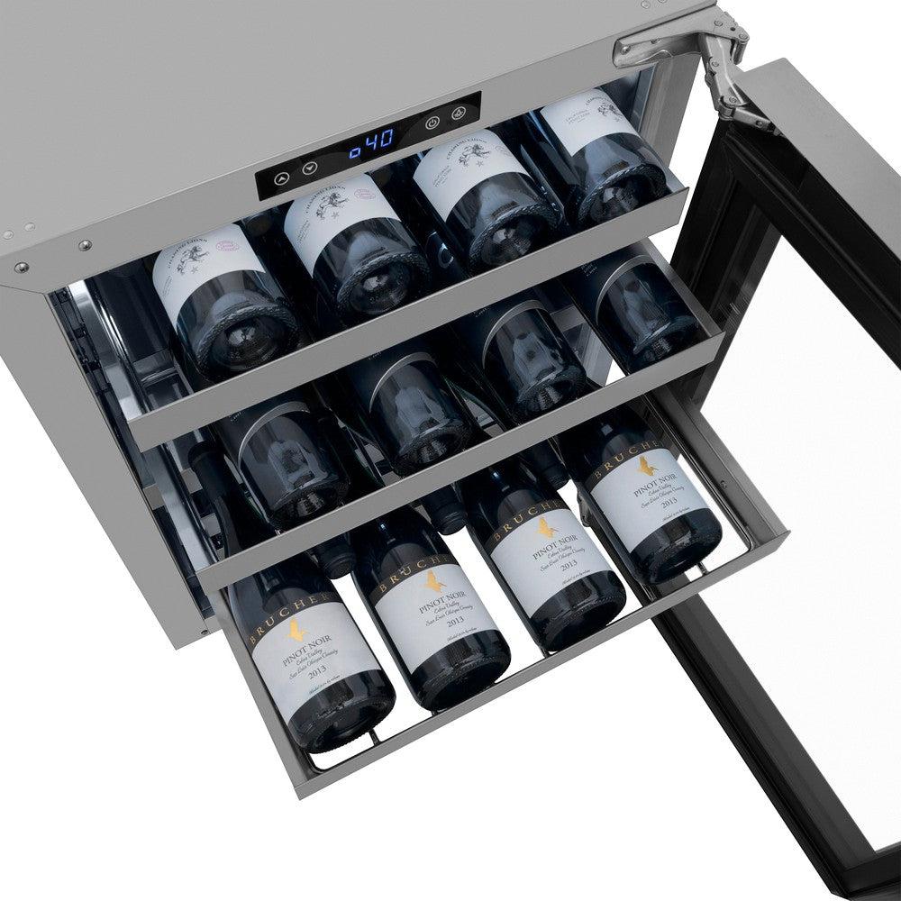 ZLINE Autograph Edition 24 Inch Touchstone Dual Zone 44 Bottle Wine Cooler with Panel Ready Glass Door & Champagne Bronze Handle - Perfect for Home Bars, Wine Cellars, and Entertaining (RWDPOZ 24 CB)