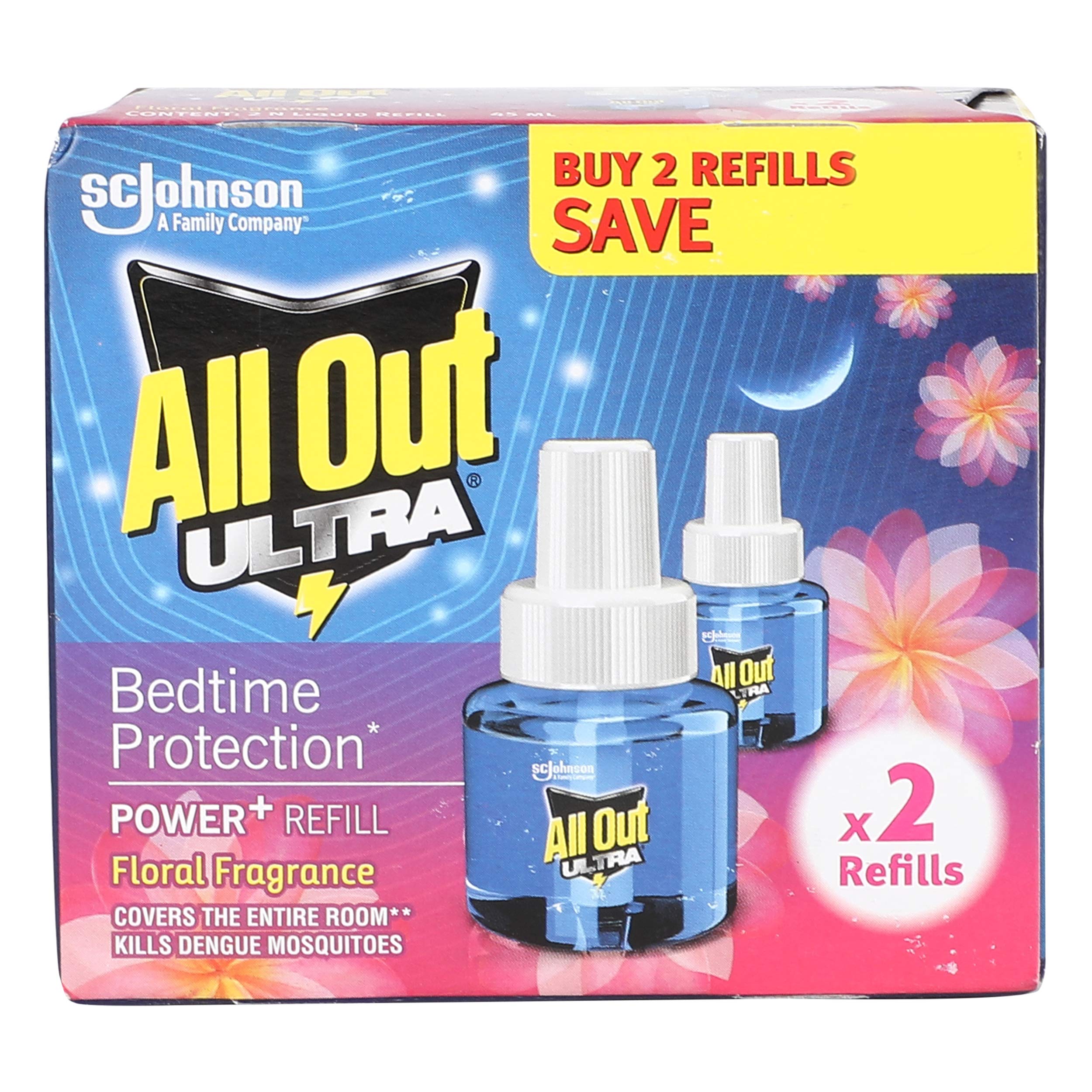 All Out Twin Liquid Mosquito Refill - 45ml (Floral Scent) Pack of 1 | Effective Mosquito Repellent for Home, Bedroom & Outdoor Use