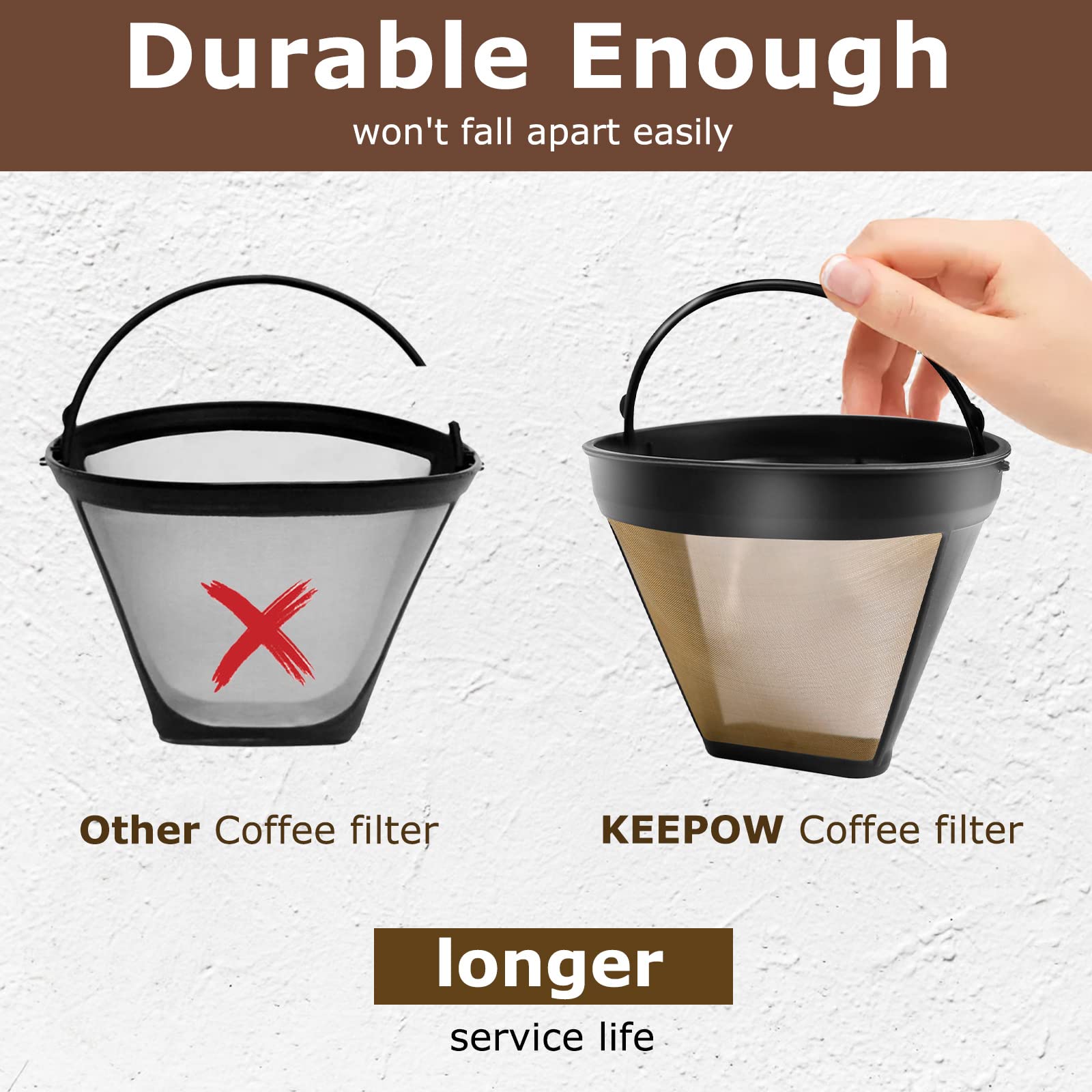 KEEPOW Reusable Gold Tone Coffee Filter Basket - Compatible with Cuisinart DCC-3200 & DCC-1200 (10/12/14 Cup) | Eco-Friendly Replacement for Drip Coffee Makers | Perfect for Home, Office & Camping Use