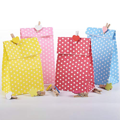Red Polka Dot Paper Bags - 50 Pack Mini Lunch & Gift Bags (3.5x2.3x7 inches) for Party Favors, Wedding, Baby Shower & Birthday Celebrations - Eco-Friendly Small Treat Bags for Candy, Cookies & Gifts