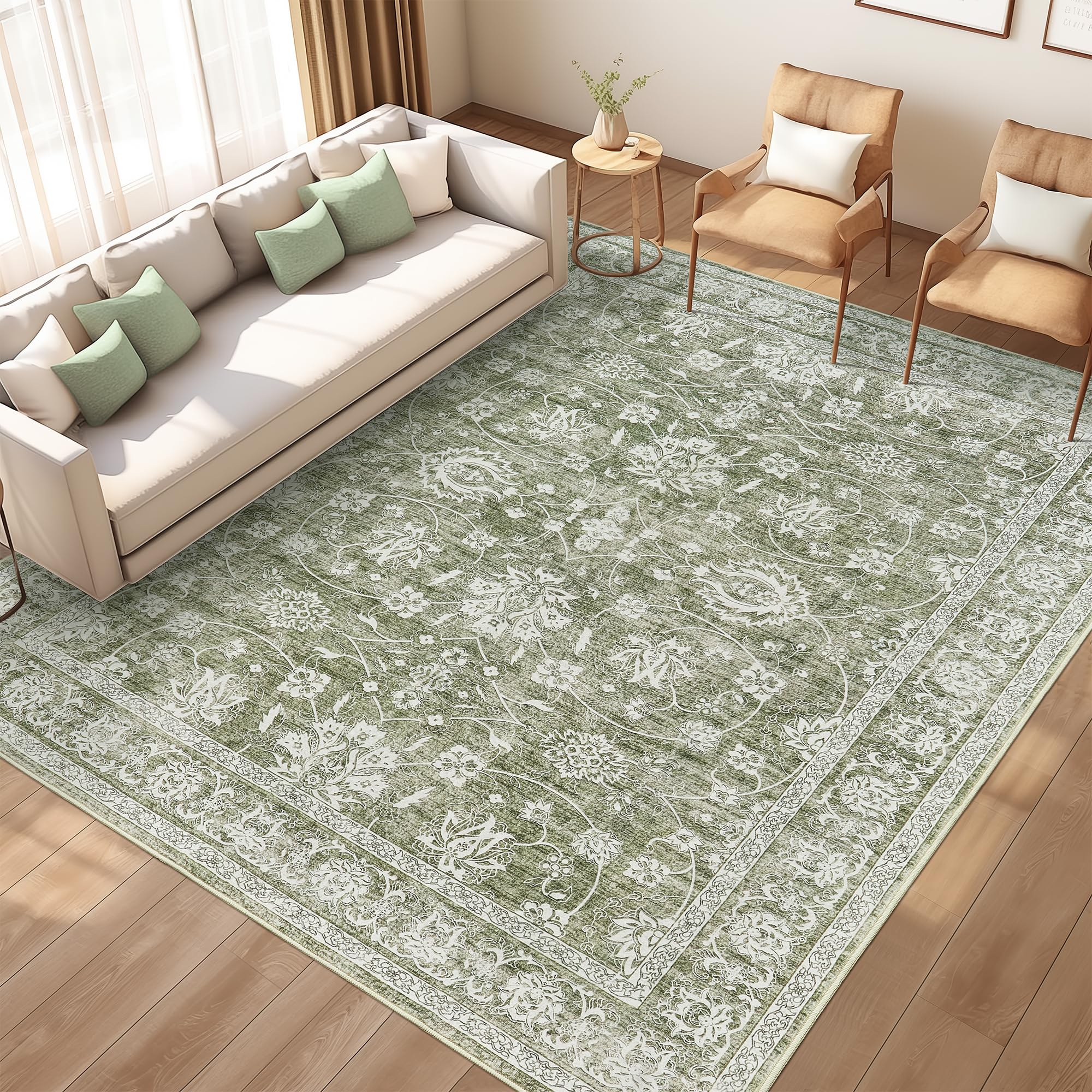 Valenrug 8x10 Area Rug - Machine Washable Non-Slip Living Room Rug, Stain Resistant Bedroom Carpet | Soft & Durable Indoor Floor Mat for Home Decor (8'x10', Green) | Perfect for Living Spaces, Bedrooms & High-Traffic Areas