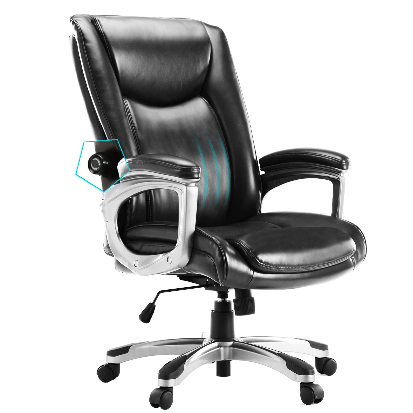 Ergonomic Executive Office Chair - Adjustable Height PU Leather Desk Chair with Padded Arms & Lumbar Support - Black - Perfect for Home Office, Gaming & Workspace Comfort