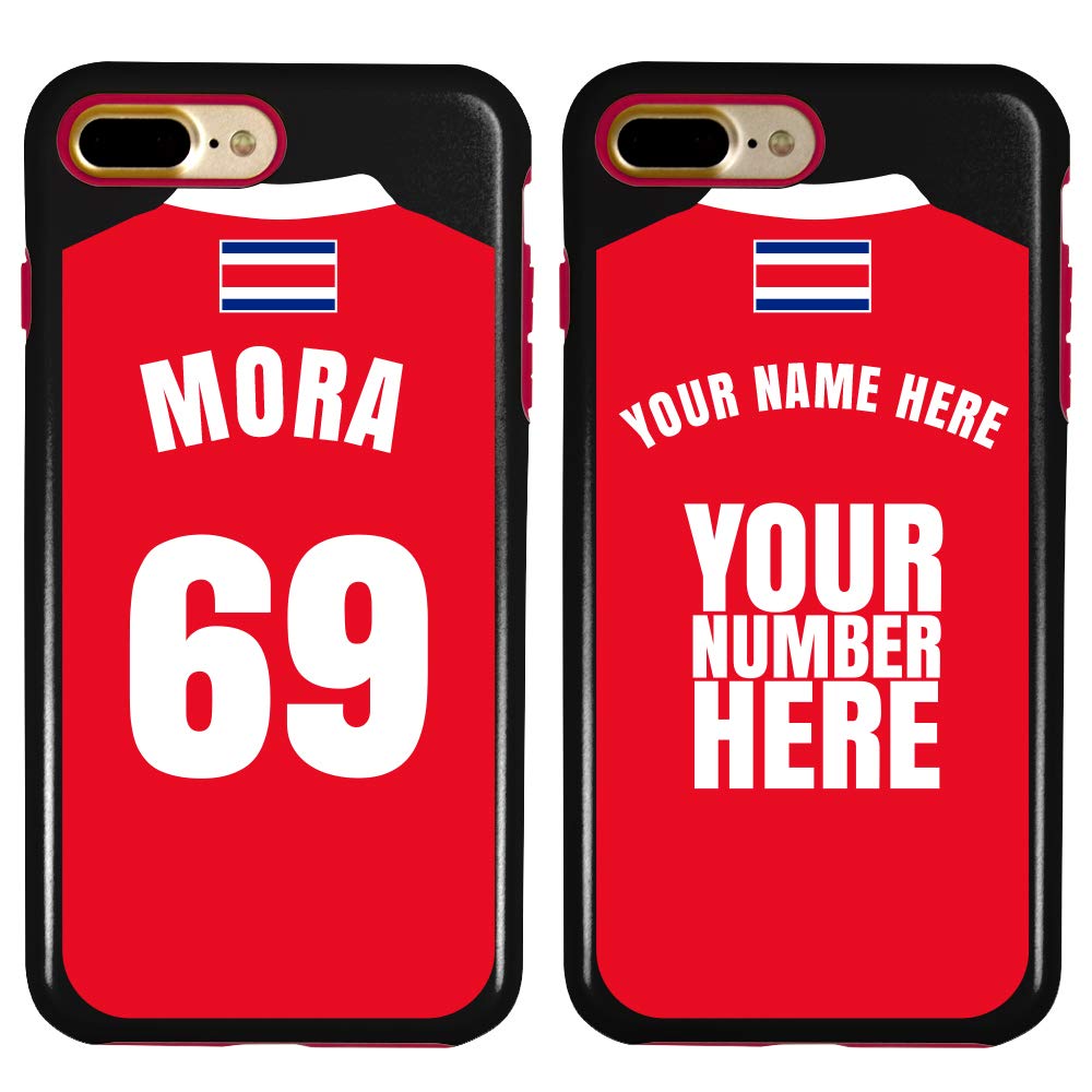 Custom Costa Rica Flag Soccer Jersey iPhone 7 Plus/8 Plus Phone Case - Personalized with Your Name & Number - Durable Guard Dog Protection (Black/Red) - Perfect for Soccer Fans, Travel & Game Day Accessories