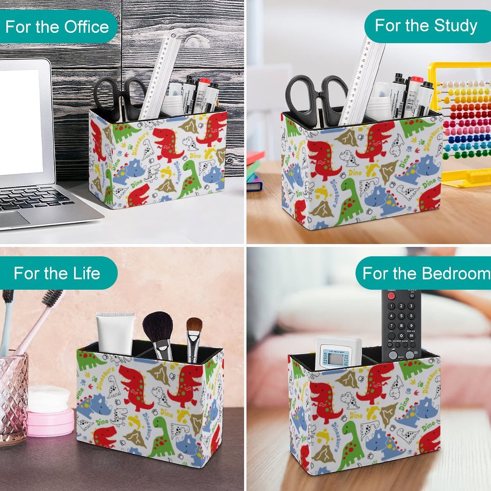 Cute Dinosaur Pen Holder for Desk - Leather Desktop Organizer for Pencils, Pens & Makeup Brushes - Perfect for Office, School & College Use