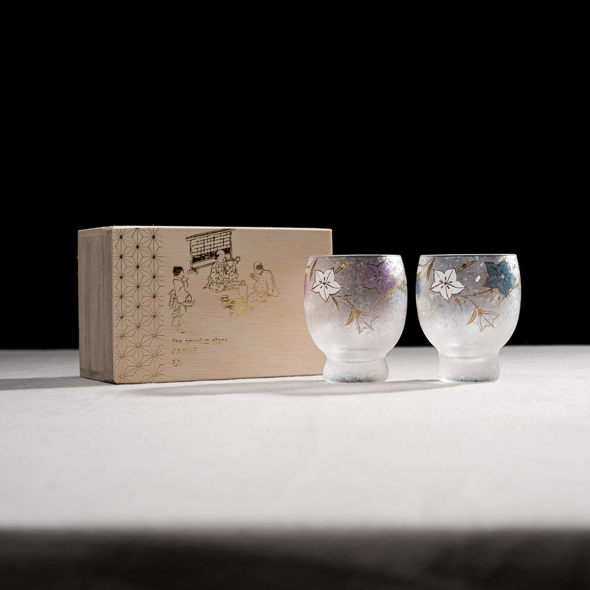 Premium Nippon Taste Four Season Pair Sake Glass Set - Elegant Bellflower Design for Japanese Sake, Wine & Cocktails - Perfect for Dining, Gifts & Home Bar Decor