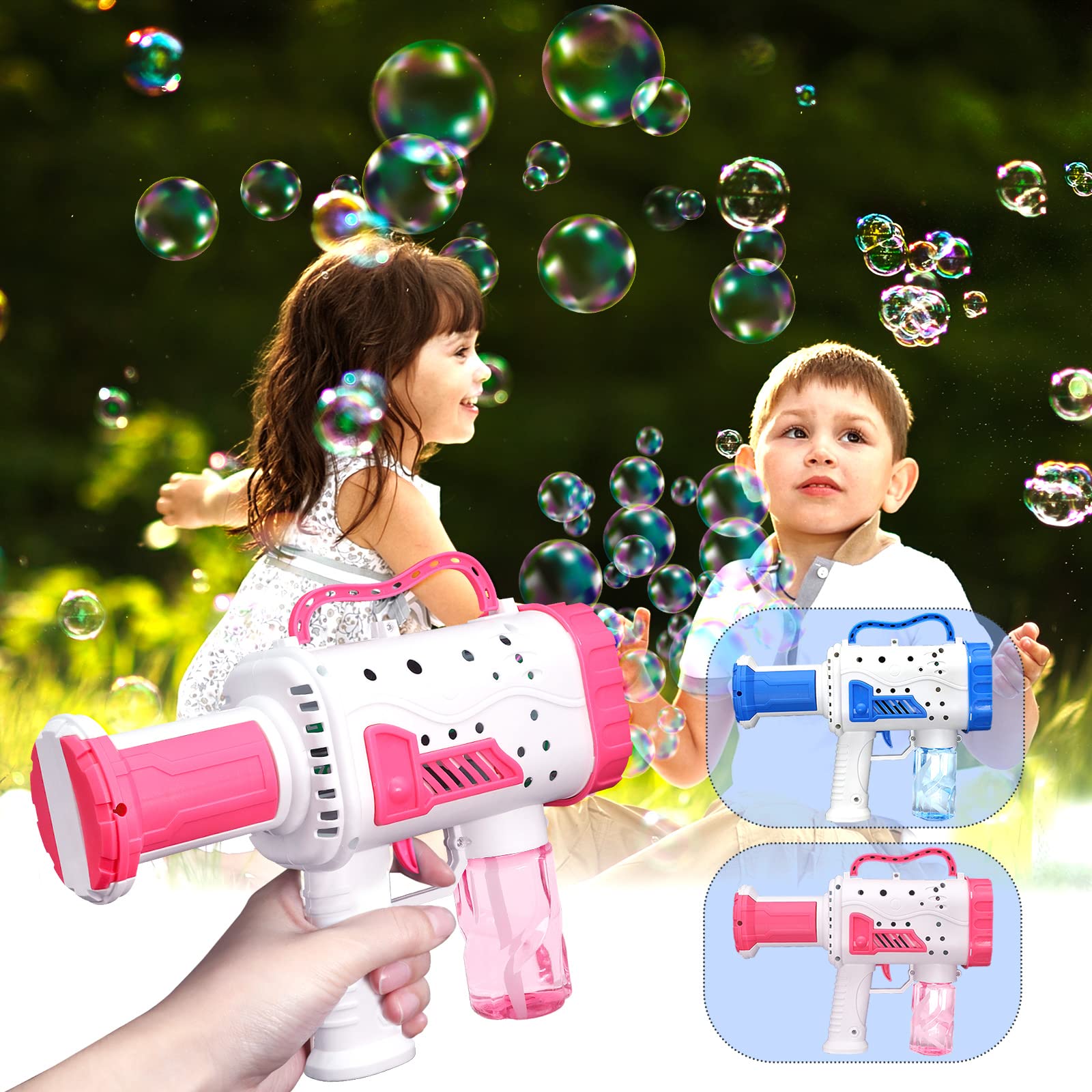 Bazooka Bubble Gun for Kids & Toddlers - Automatic Bubble Blaster with LED Lights, 5000+ Bubbles/Min - Perfect for Birthday Parties, Weddings, Outdoor Play & Summer Fun