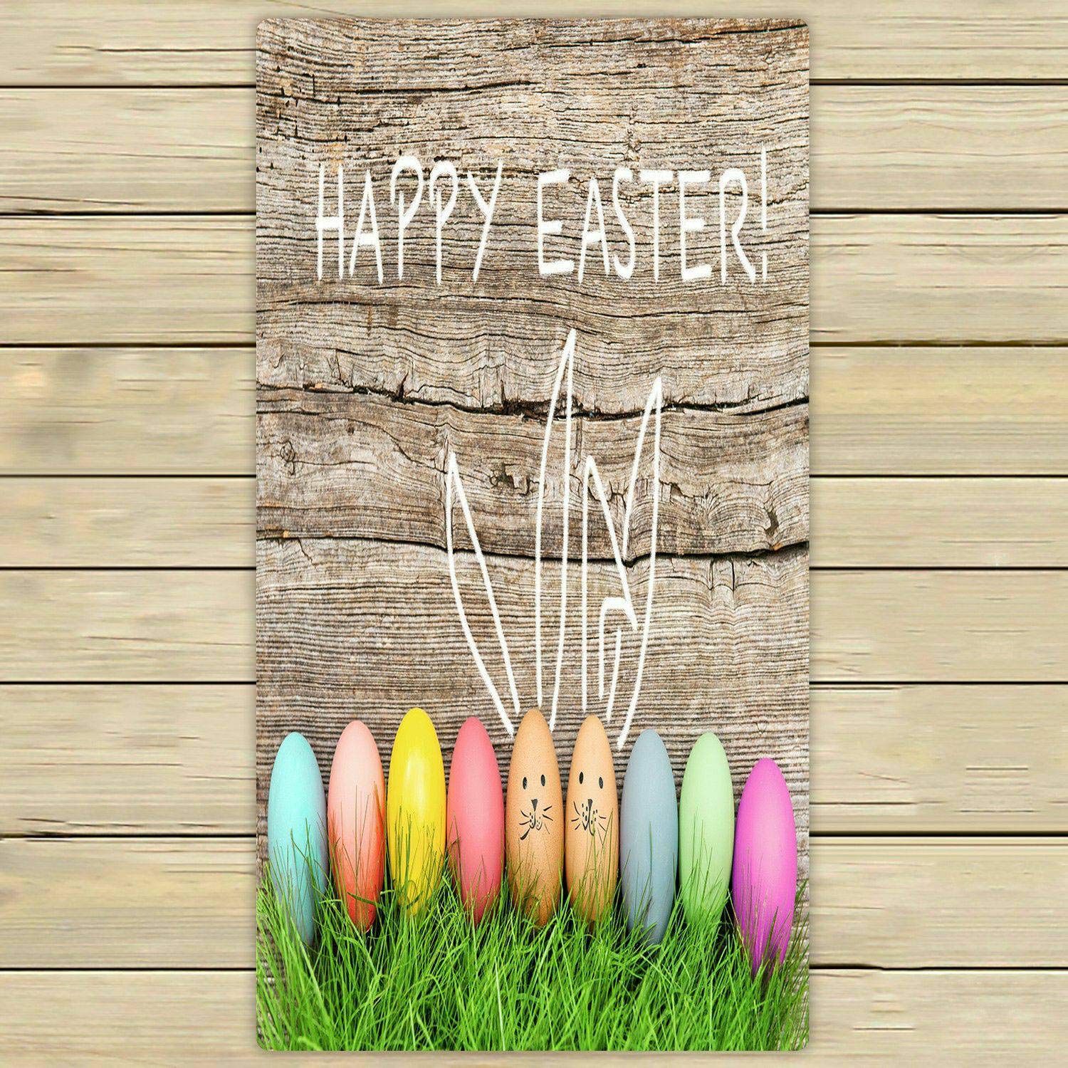 Happy Easter Bunny Green Grass Beach Bath Towel - 30x56 Inch Soft Absorbent Shower Towel for Home, Outdoor & Travel - Perfect for Easter Decor, Spring Picnics & Beach Vacations
