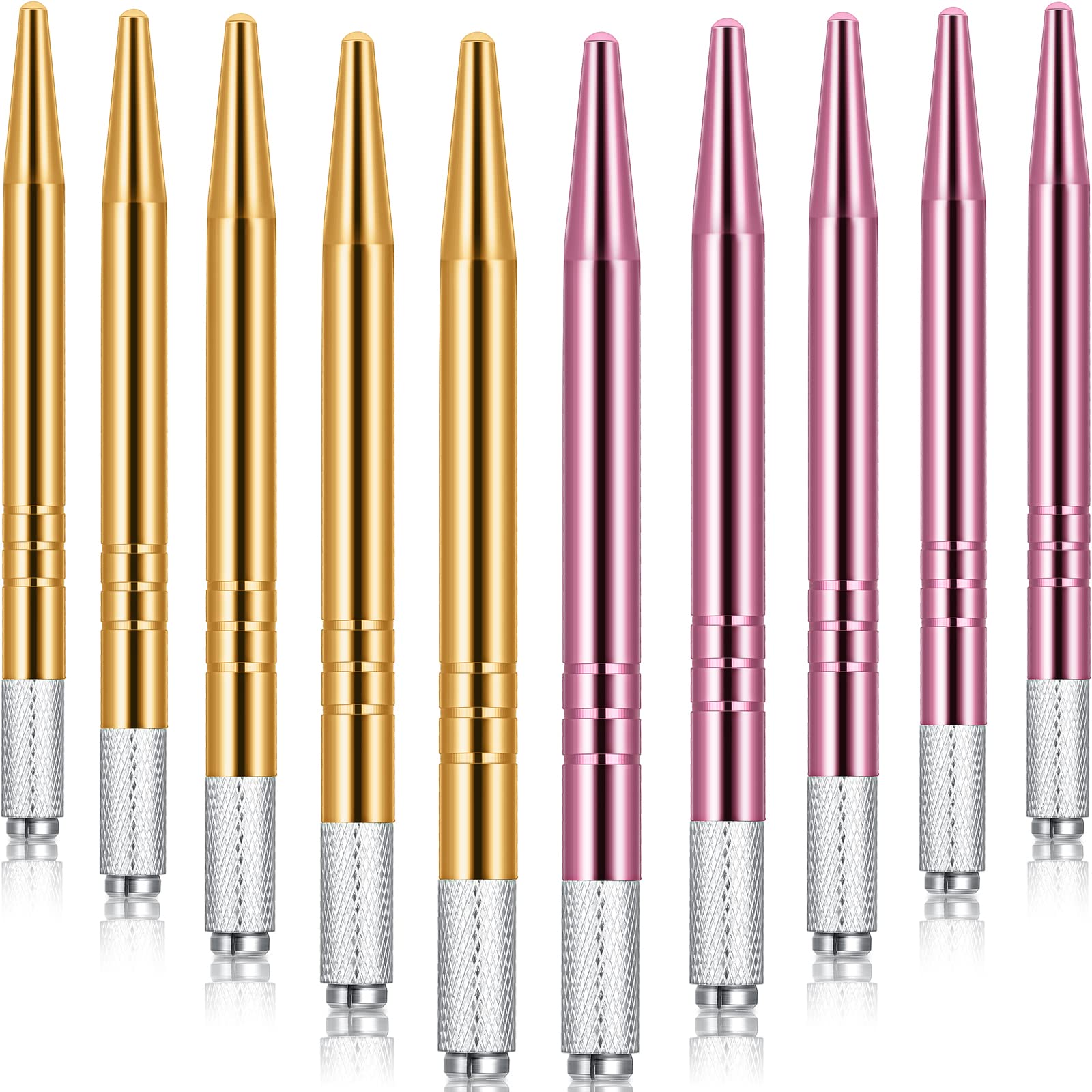 10-Piece Microblading Pen Set - Manual Eyebrow Microblade Tools with Aluminum Handle for Professional Salon & Home Use - Includes 2 Colors (Pink, Gold) - Perfect for Eyebrow Shaping, Tattooing & Permanent Makeup Application