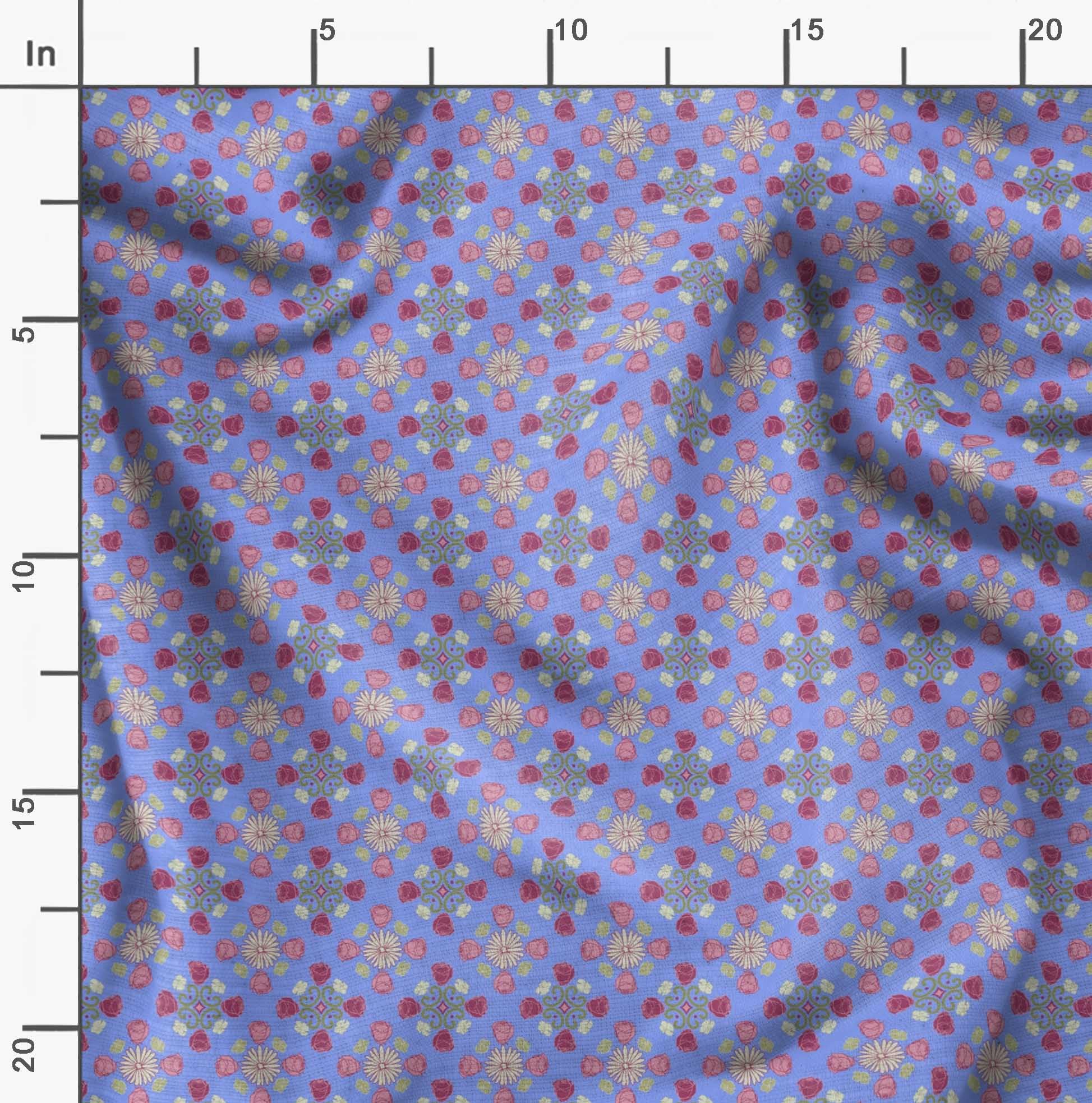Soimoi Moss Georgette Blue Fabric by The Yard - 42 Inch Wide Floral Damask Printed Fabric for Dresses, Curtains & Home Decor | Romantic Aster & Roses Design | Lightweight Sheer Material for DIY Sewing Projects