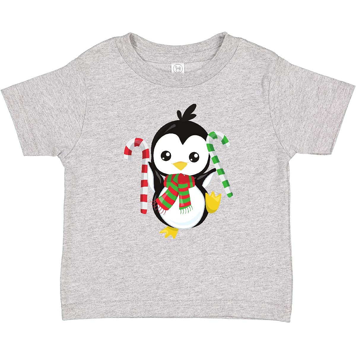Inktastic Christmas Penguin Baby T-Shirt - Cute Penguin with Scarf & Candy Cane Design - Perfect for Holiday Photos, Family Gatherings & Festive Outfits