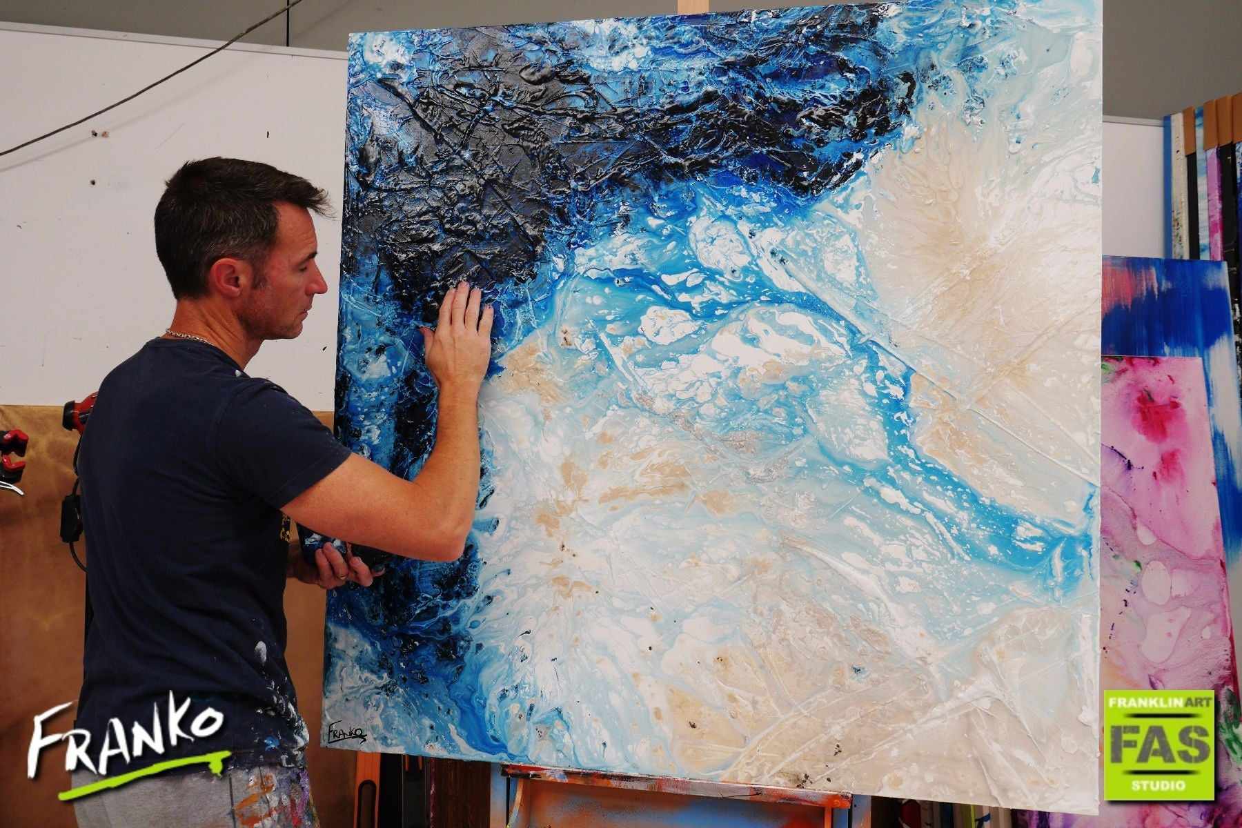 Navy Washed 120cm x 120cm White Blue Abstract Canvas Wall Art - Perfect for Living Room, Bedroom & Office Decor