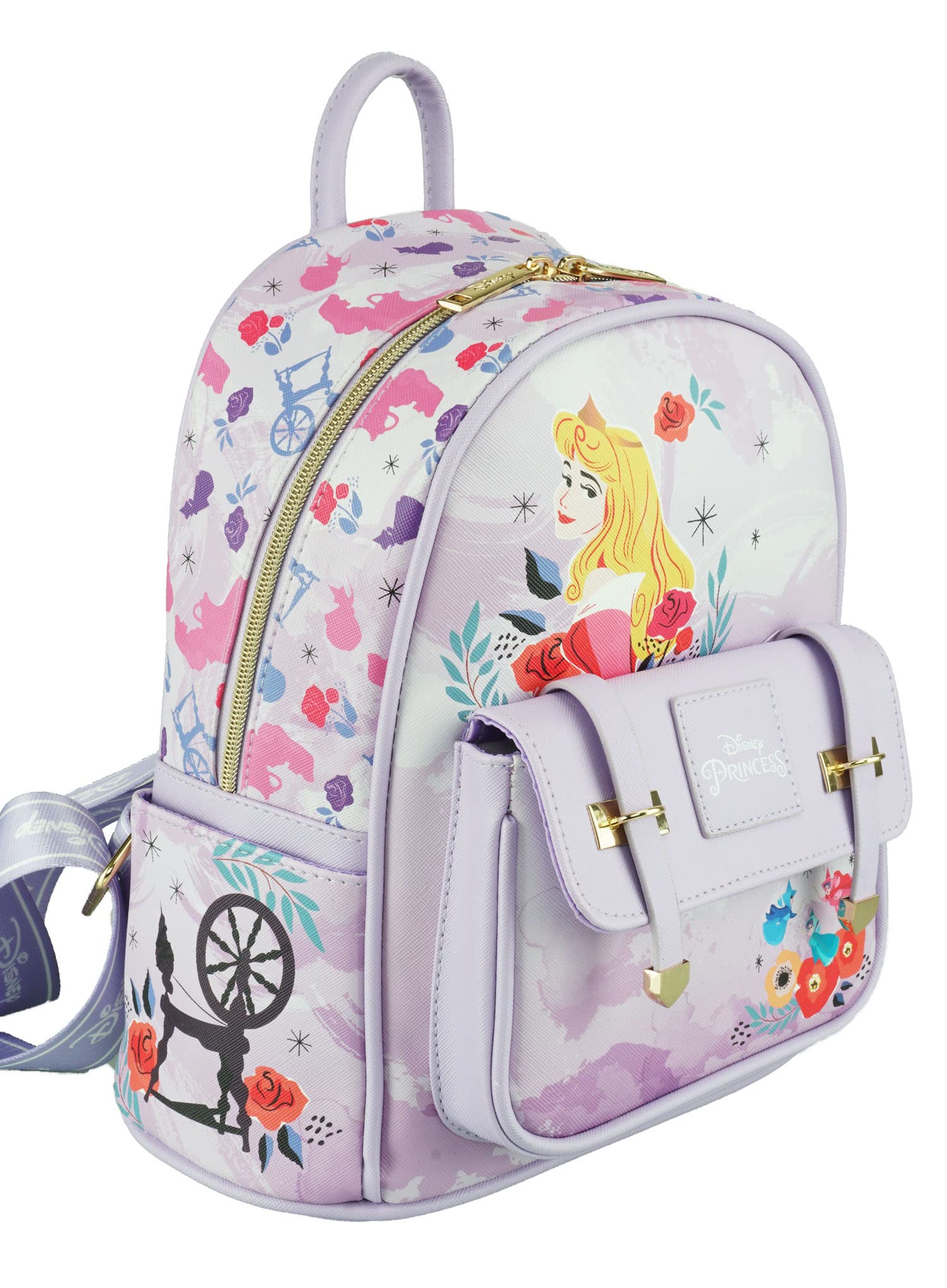 Disney Sleeping Beauty 11 Inch Vegan Leather Mini Backpack for Women & Girls - Cute Princess Themed Purse for School, Travel & Cosplay Accessories