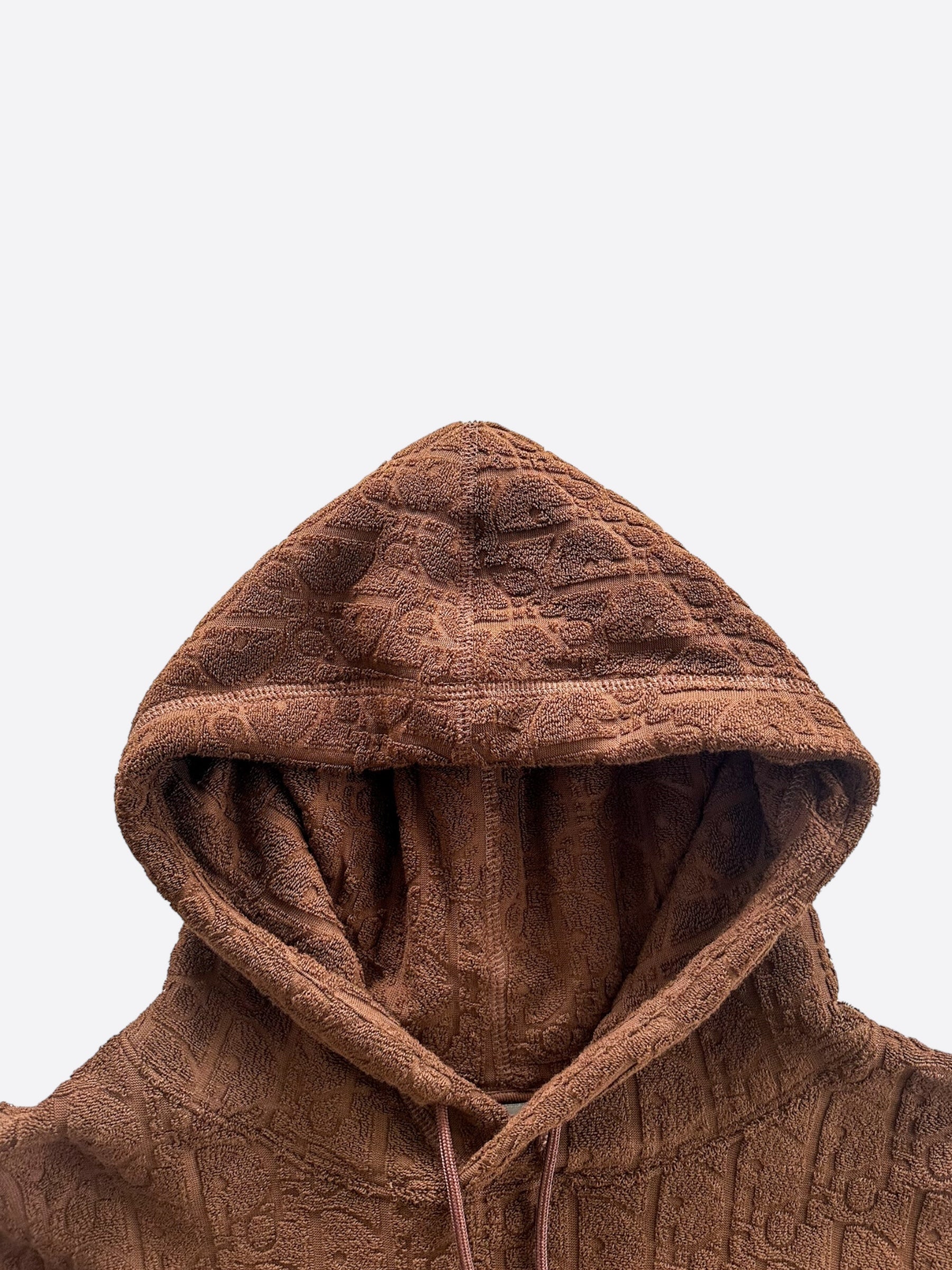 Dior Brown Oblique Logo Hoodie - Soft Cotton Towel Material, Unisex Pullover Sweatshirt for Casual Wear & Street Style Fashion