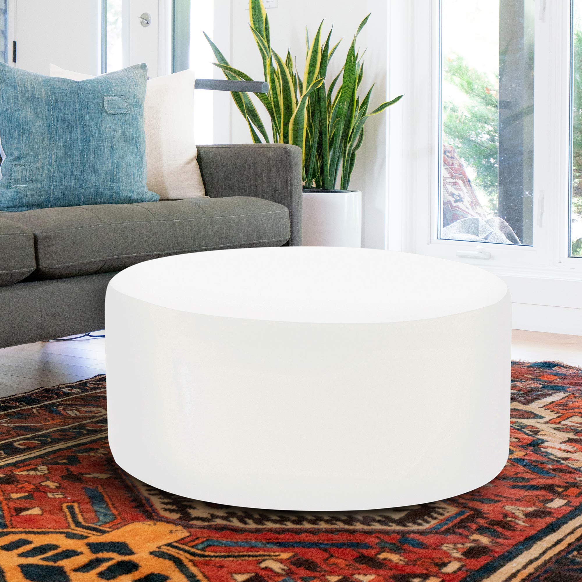 Howard Elliott 36 Inch Universal Round Ottoman with Removable Cover - Multipurpose Padded Side Table, Footstool & Seating for Living Room, Office, Bedroom - Seascape Natural - Perfect for Extra Seating, Foot Resting and Coffee Table Use